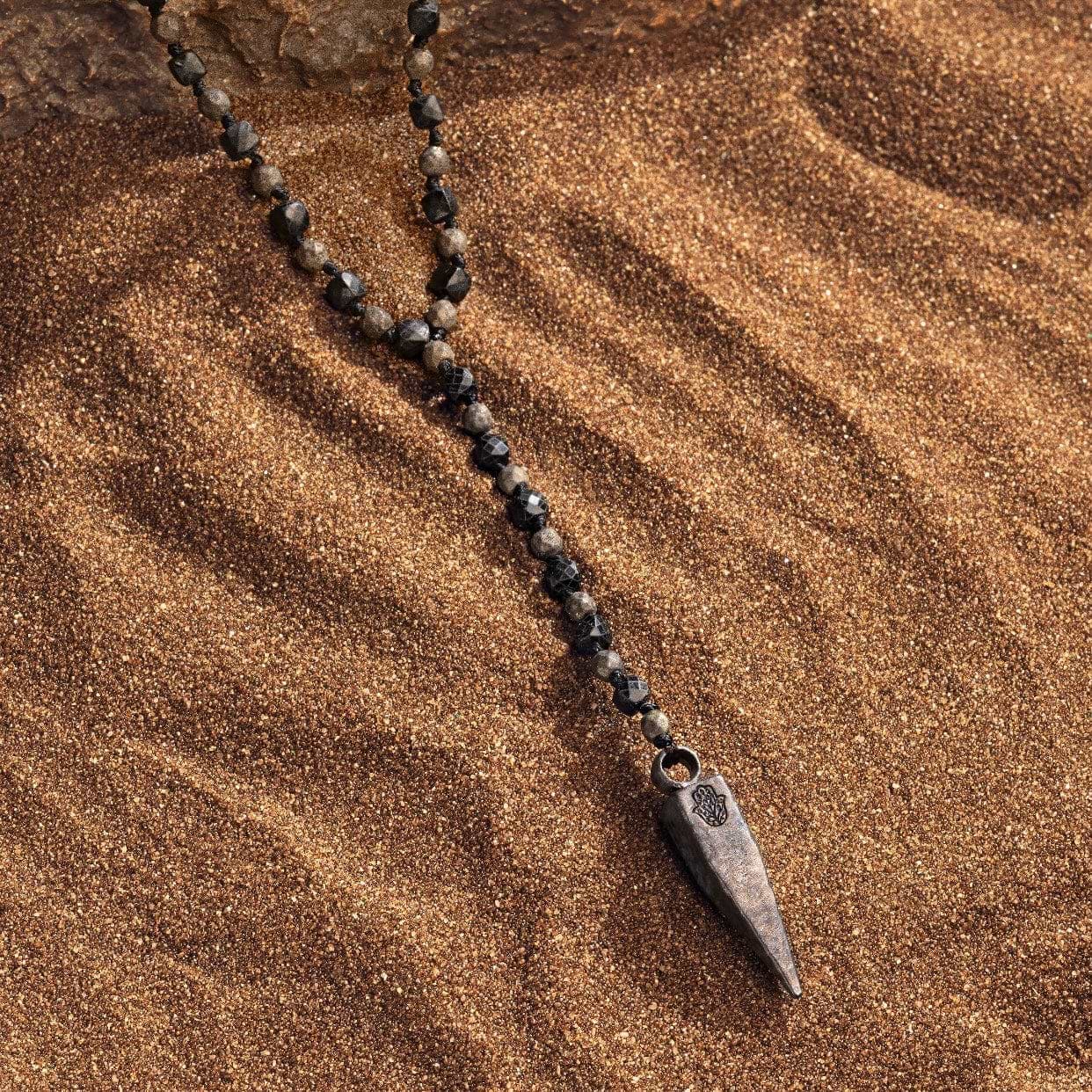 Karma and Luck  Necklaces - Mens  -  Flow of Faith - Pyrite Onyx Pointer Charm Necklace