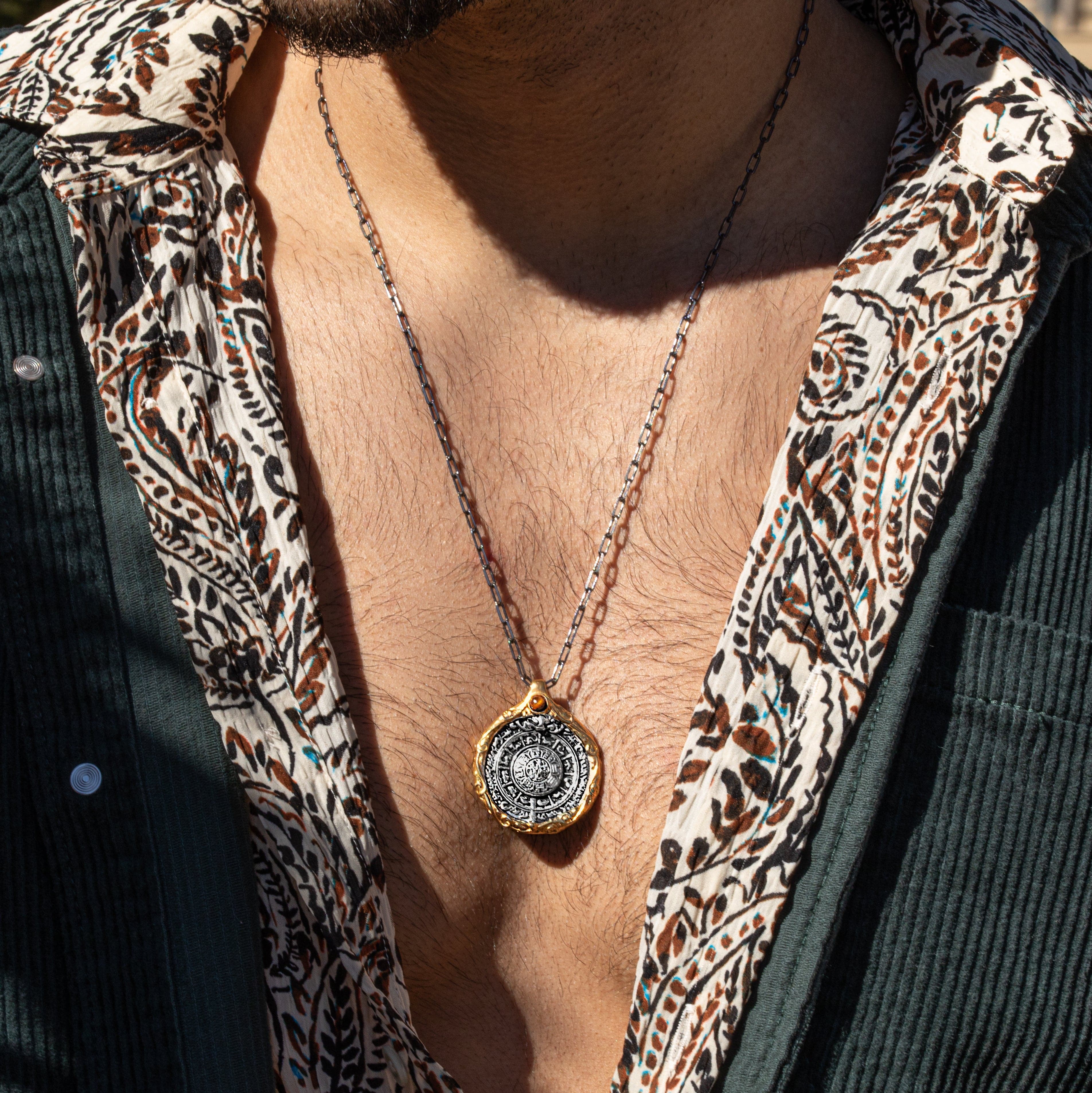 Karma and Luck  Necklaces - Mens  -  Universal Harmony - Tiger's Eye Chinese Zodiac Wheel Necklace
