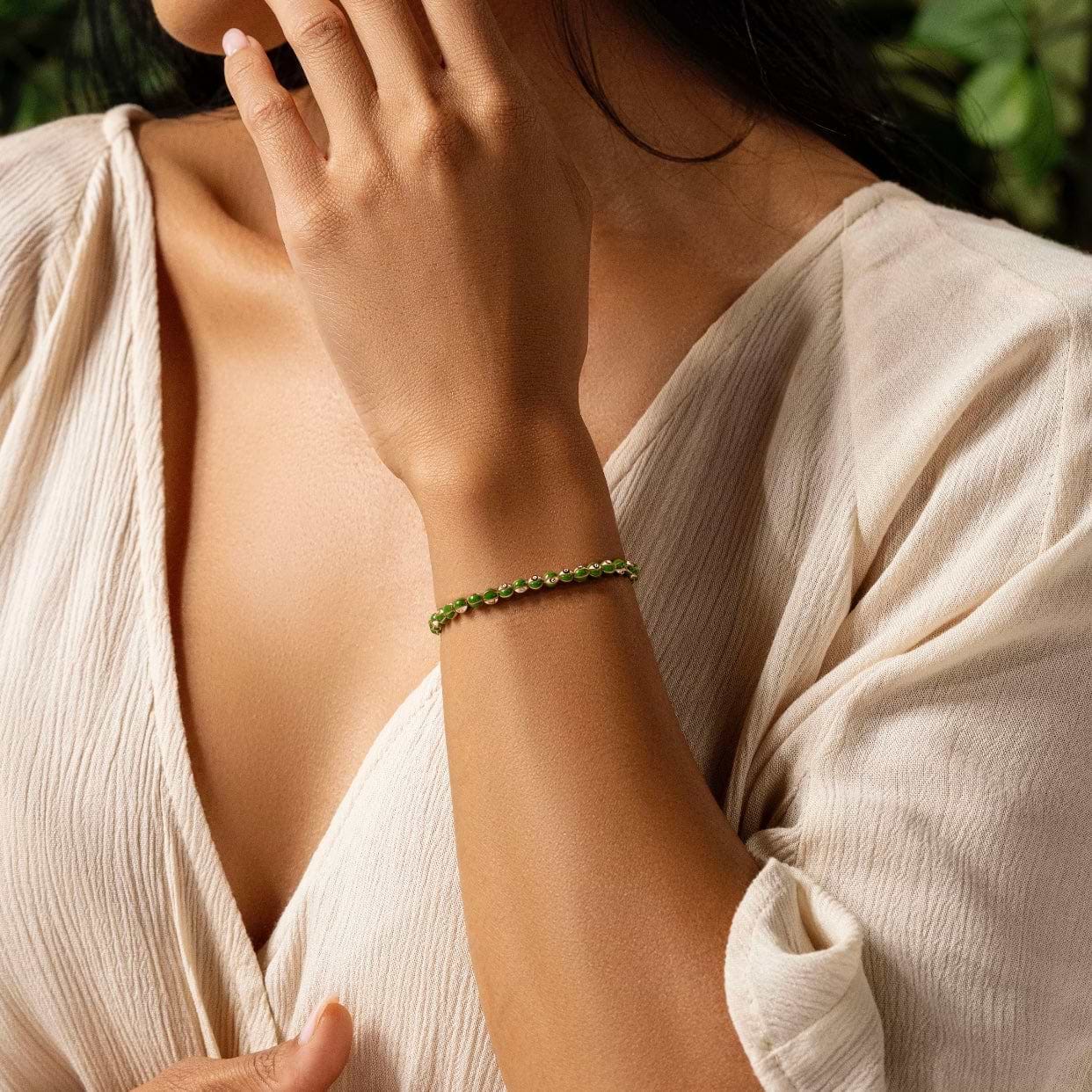 Karma and Luck  Bracelets - Womens  -  Divine Spirit - Green Enamel Evil Eye Charm Bracelet