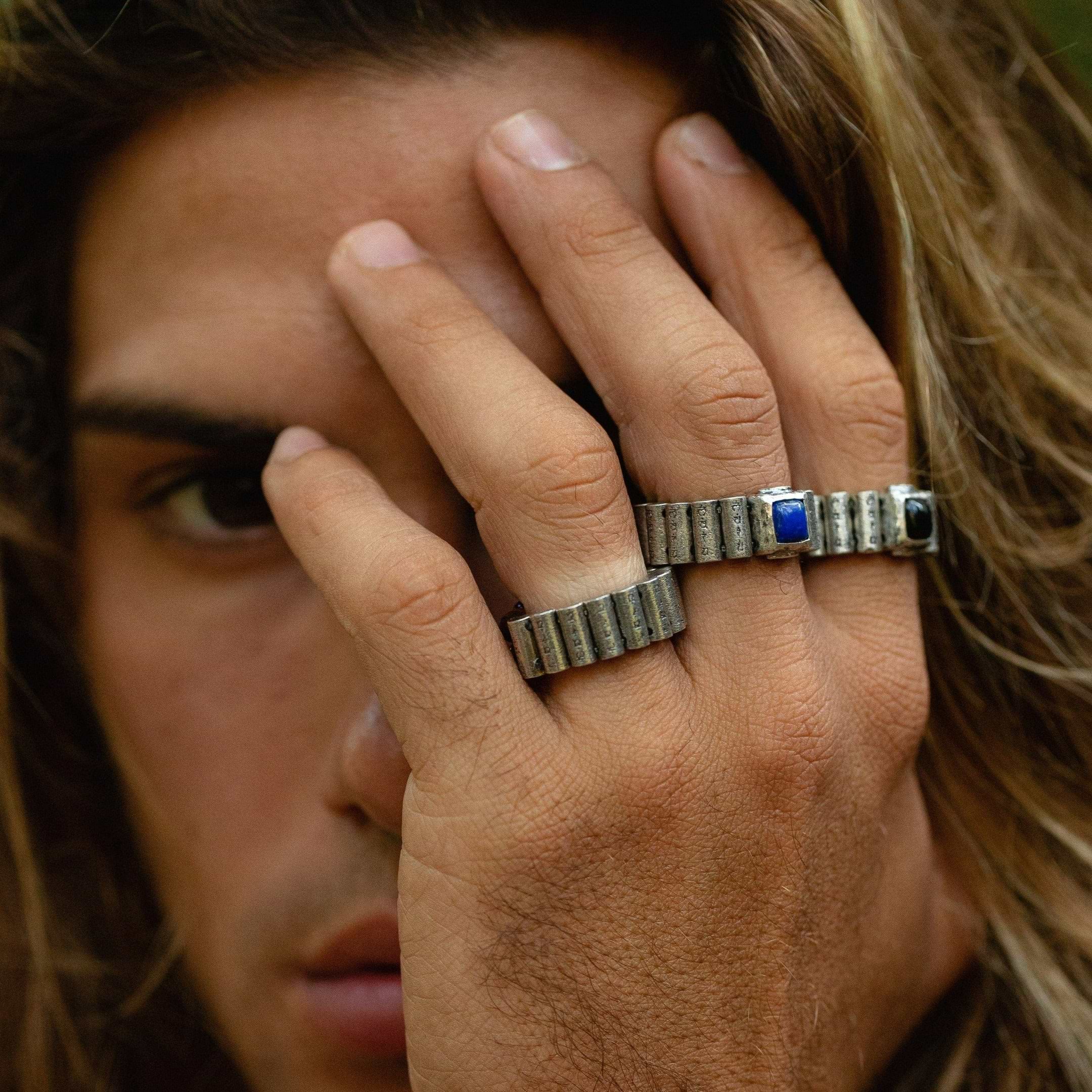 Karma and Luck  Rings - Mens  -  Inner Truth - Sterling Silver Lapis Mantra Ring