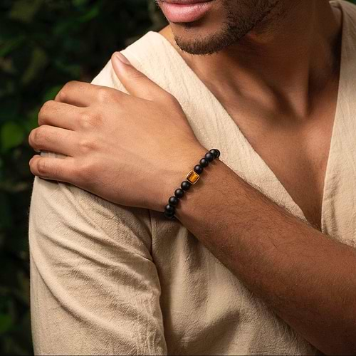 Karma and Luck  Bracelets - Mens  -  Infinite Potential - Black Onyx Tiger's Eye Bracelet