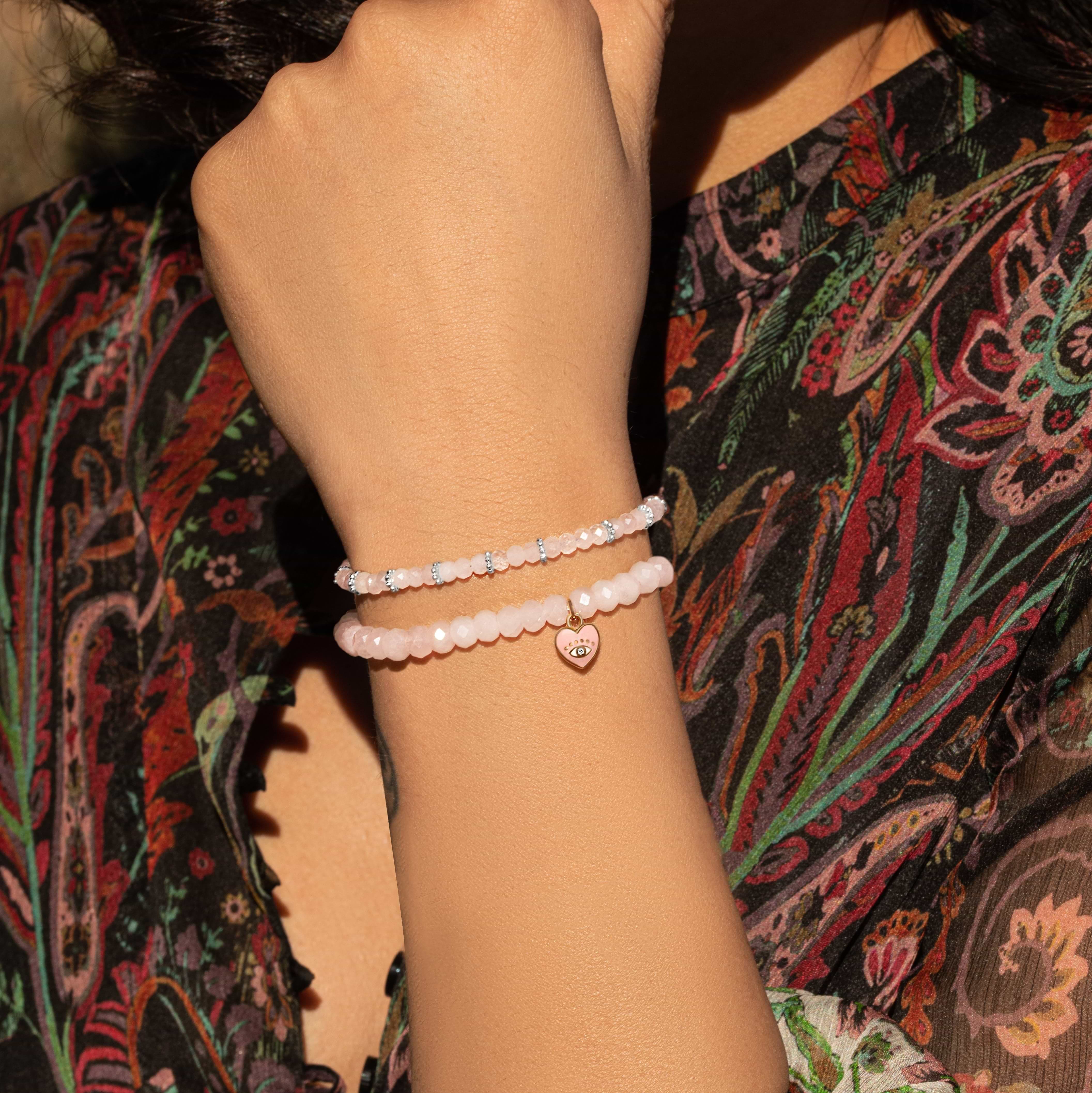 Karma and Luck  Bracelets - Womens  -  Energy of Love - Rose Quartz Silver Bracelet