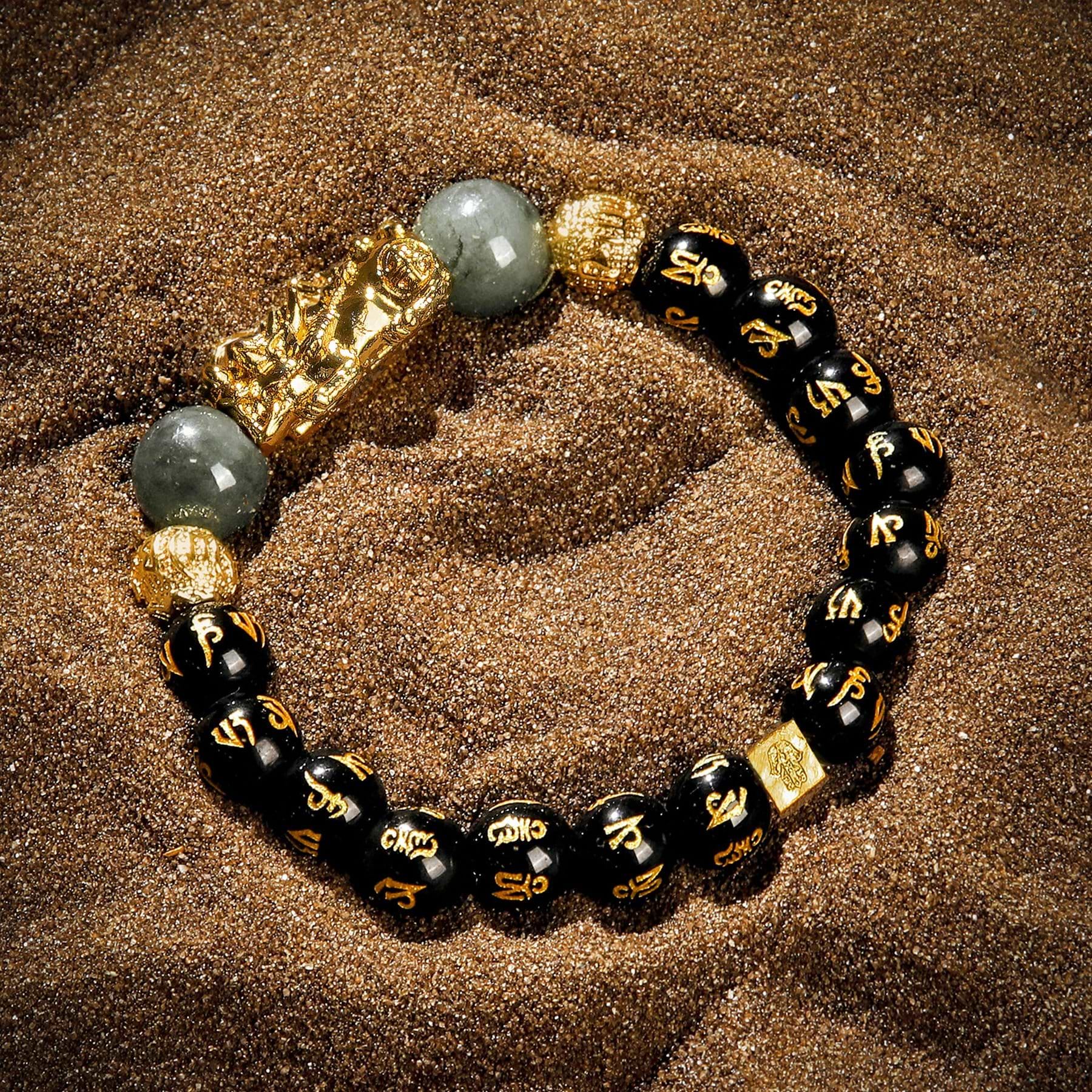 Karma and Luck  Bracelet  -  Cleansed Aura - Feng Shui Black Obsidian Wealth Bracelet