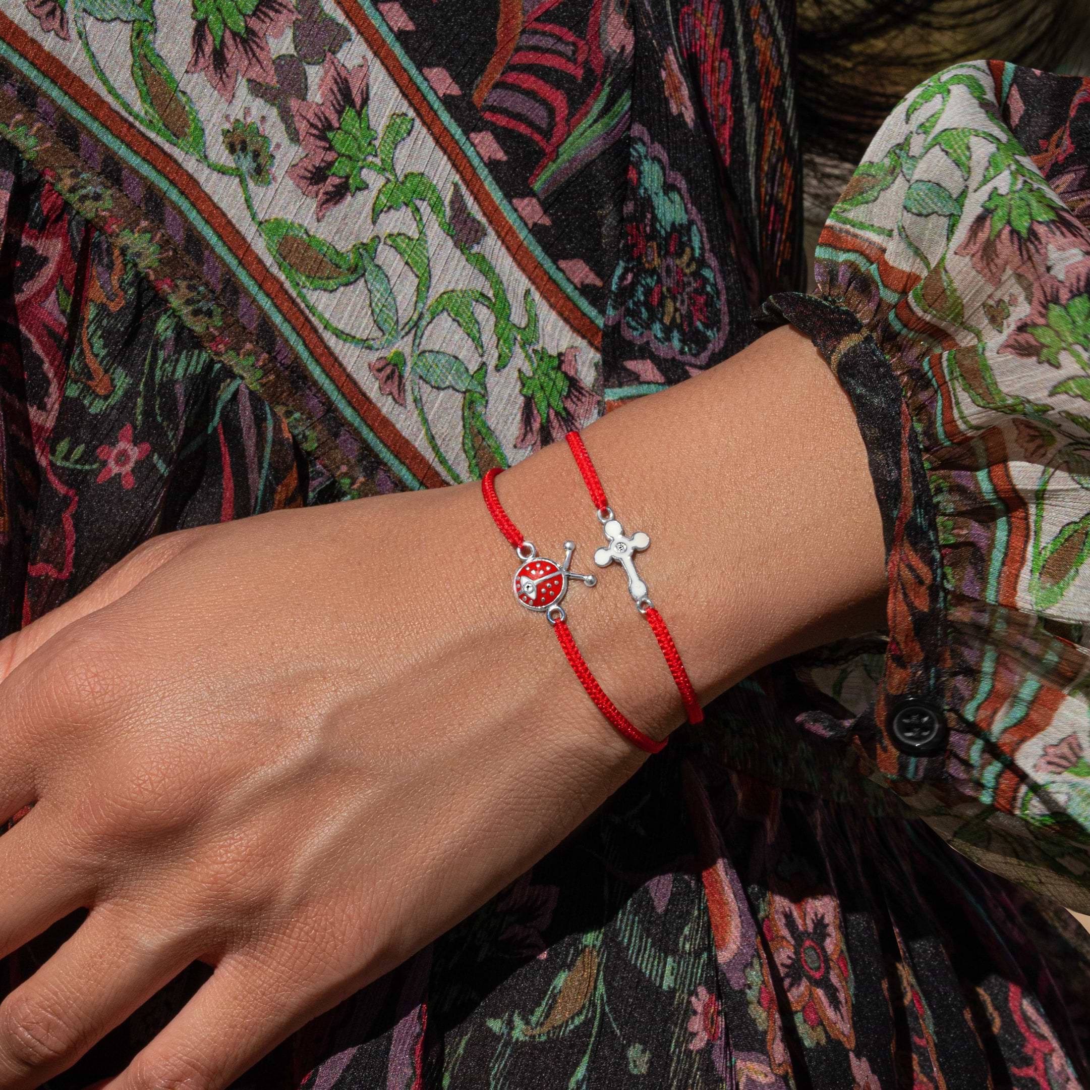 Karma and Luck  Bracelets - Red Womens  -  Vibrant Luck Red String Ladybug Charm Bracelet