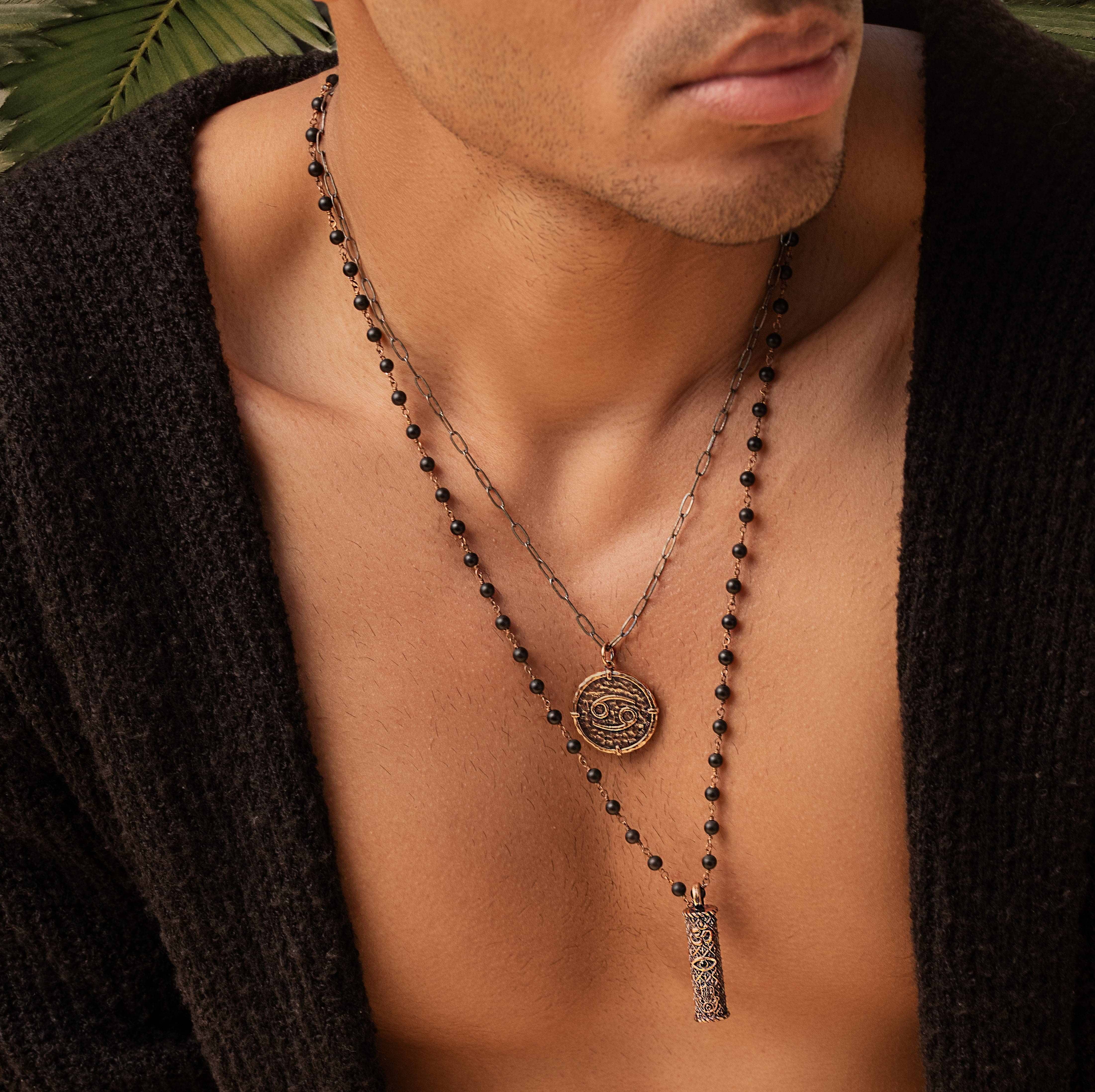 Karma and Luck  Necklaces - Mens  -  Brilliant Spirit - Matte Onyx Triple Protection Necklace