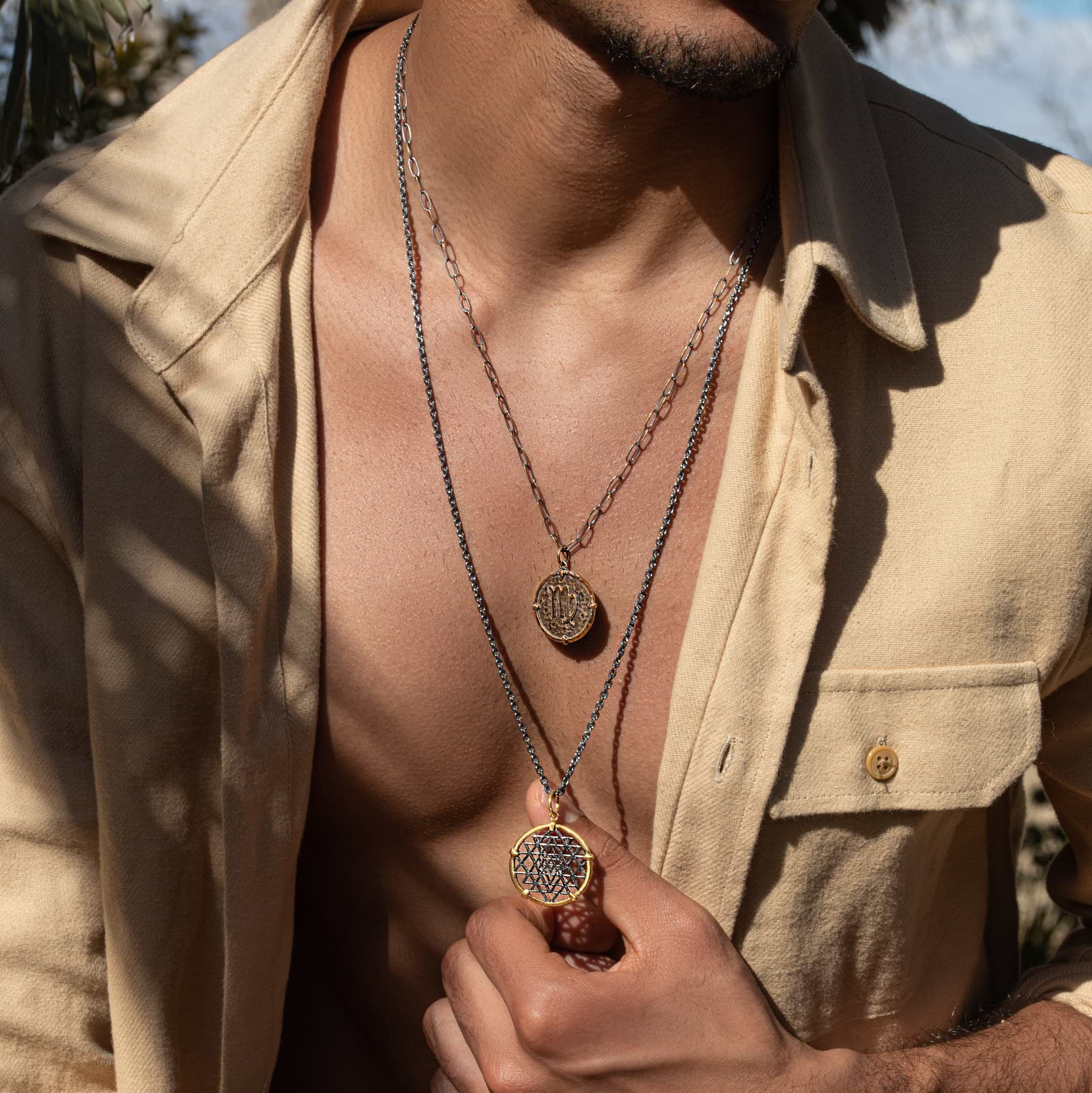 Karma and Luck  Necklaces - Mens  -  Sophisticated Balance - Virgo Zodiac Medallion Necklace