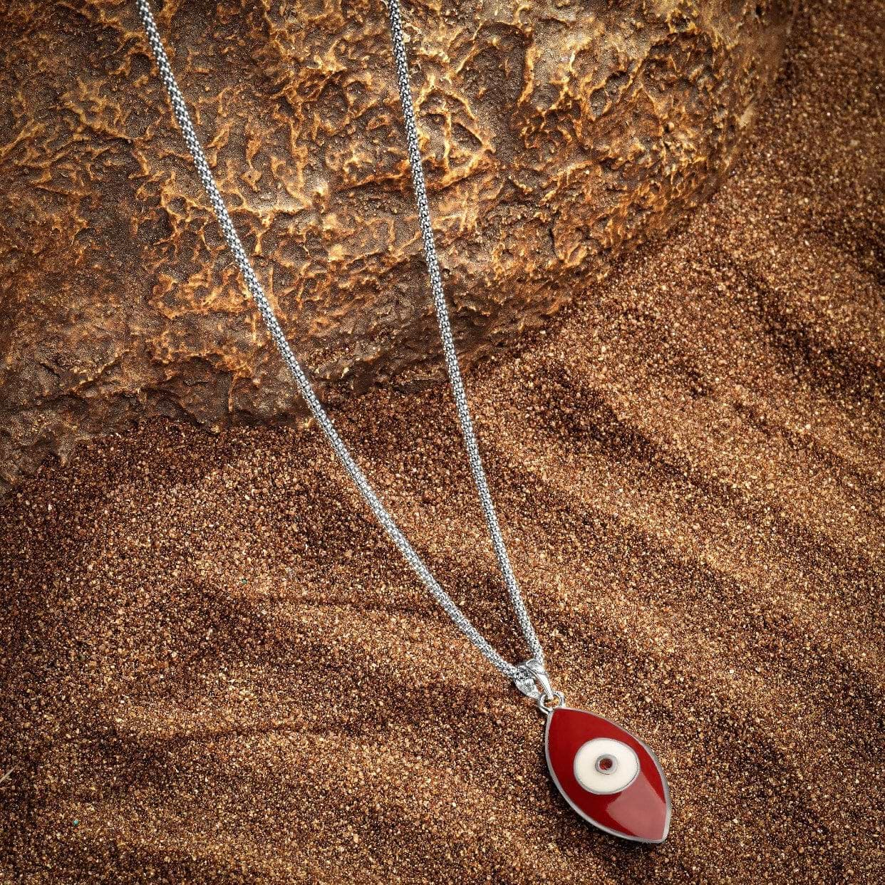 Karma and Luck  Necklaces - Mens  -  Bold Warden - Red Enamel Evil Eye Charm Pendant Necklace