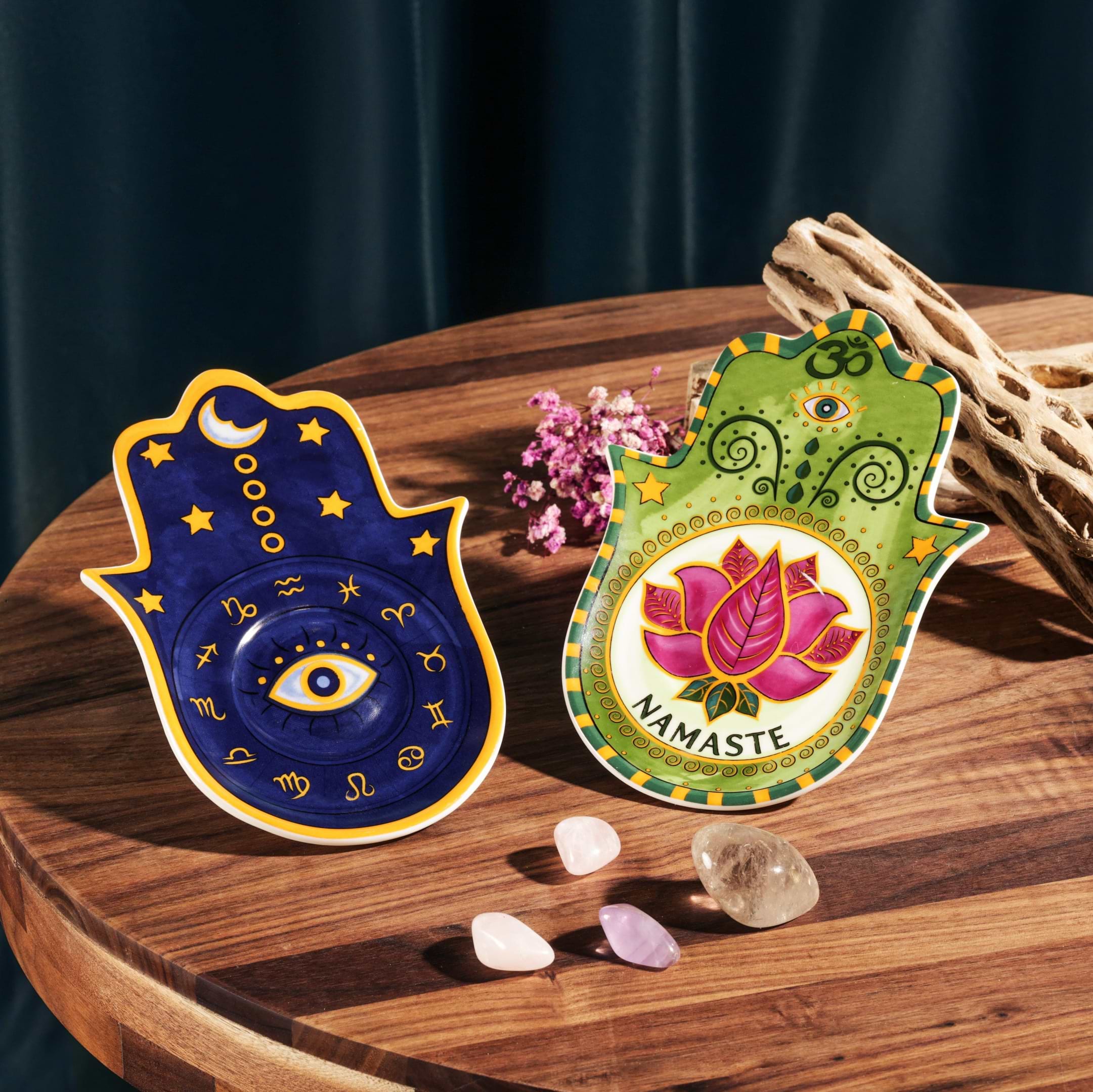Karma and Luck  Home Decor  -  Celestial Bliss - Ceramic Moon Astrology Hamsa Plate