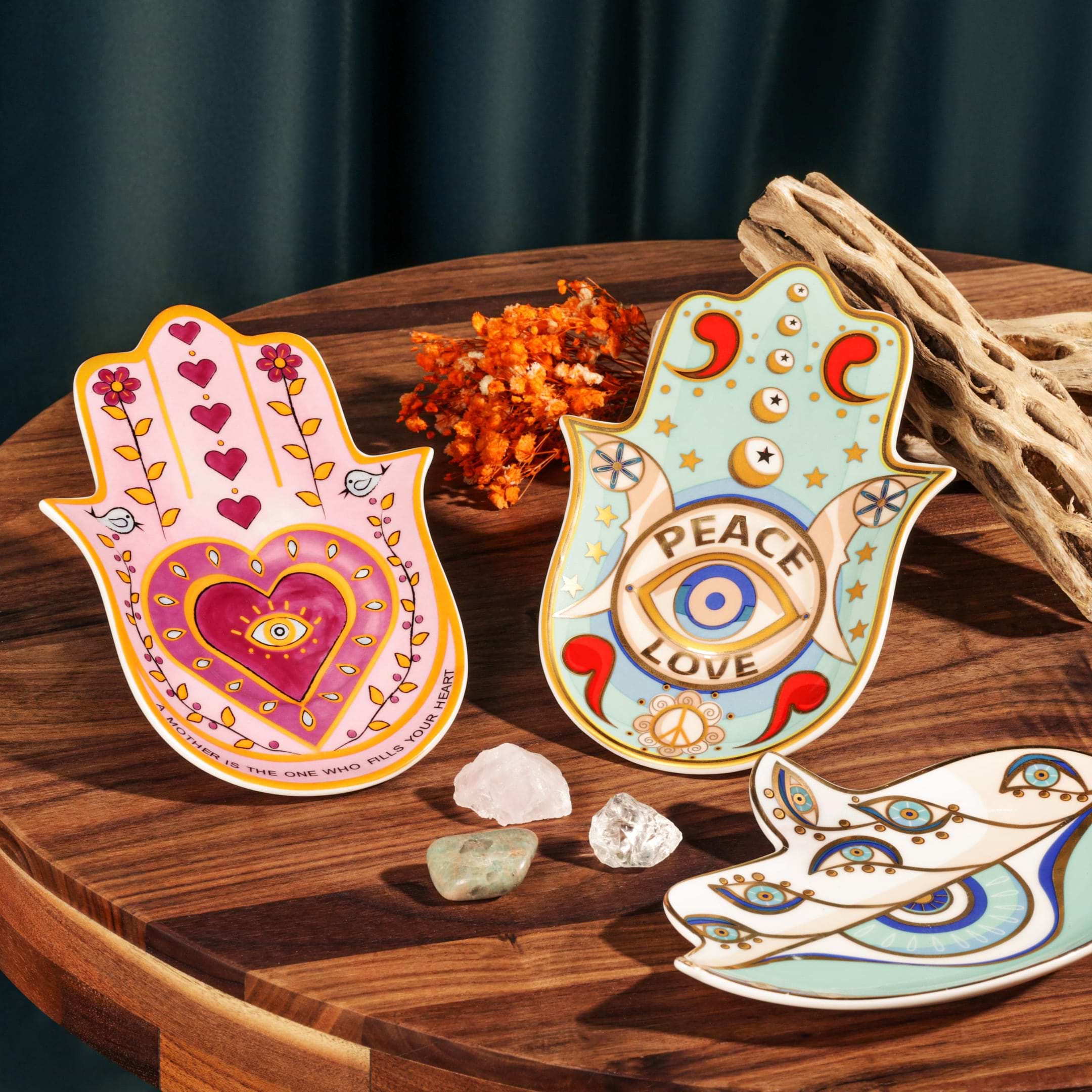 Karma and Luck  Home Decor  -  Cheerful Spirit - Ceramic Heart Hamsa Plate