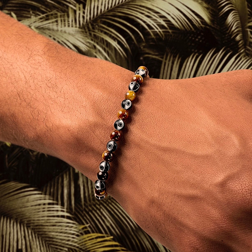 Karma and Luck  Bracelets - Mens  -  Confident Personality - Black Enamel Tiger's Eye Evil Eye Bracelet