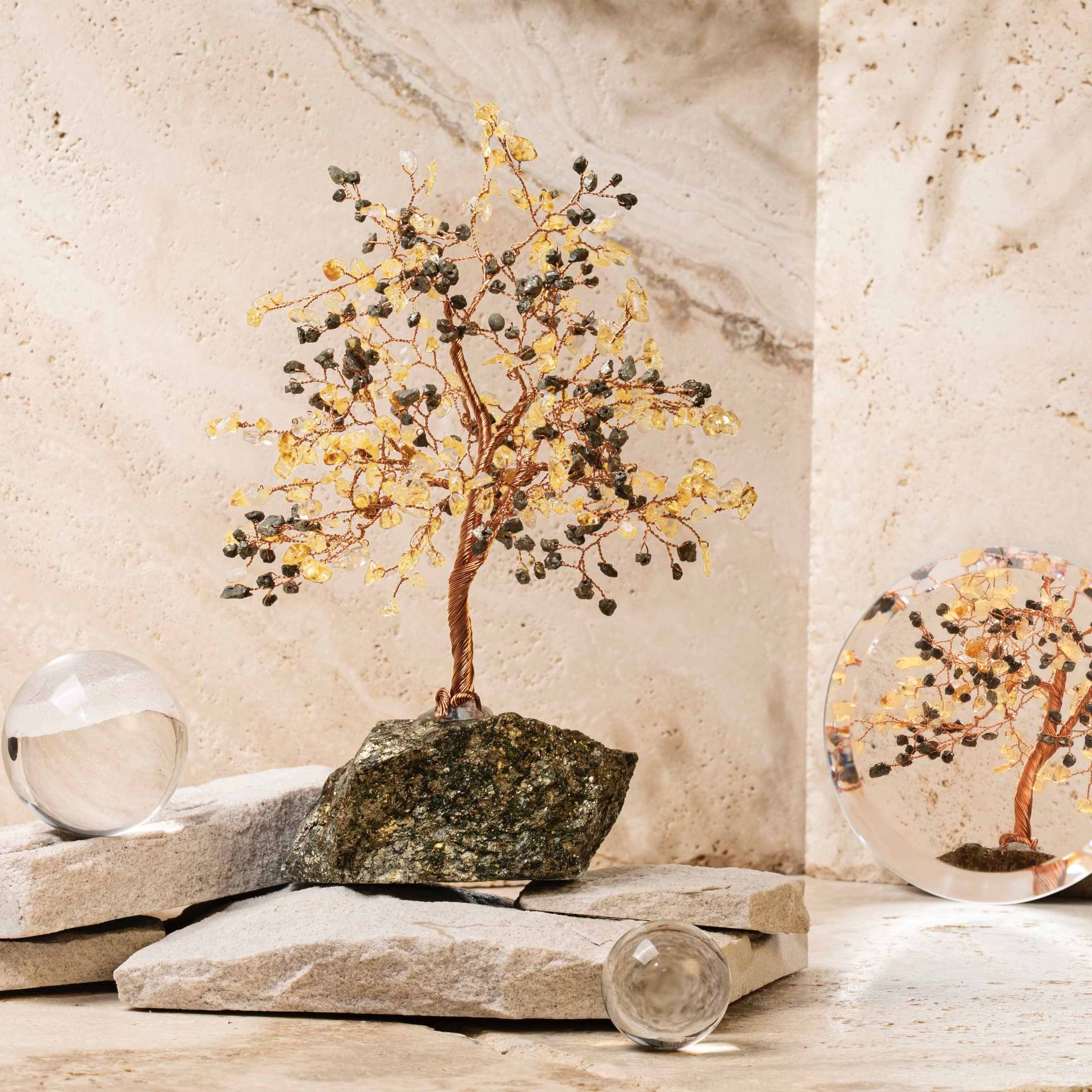 Karma and Luck  Tree of life  -  Exuberant Happiness - Pyrite Citrine Feng Shui Tree of Life