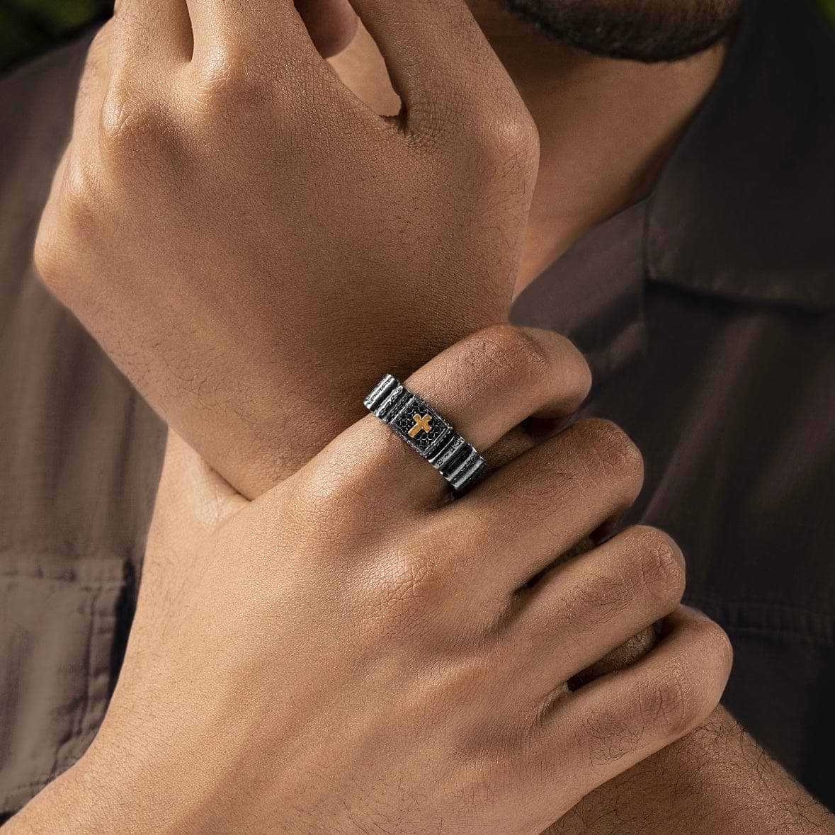 Karma and Luck  Rings - Mens  -  Blessed Faith - Cross Mantra Ring