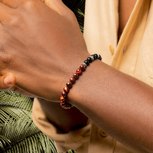 Karma and Luck  Bracelets - Mens  -  Spiritual Vitality - Matte Onyx Red Tiger's Eye Bracelet