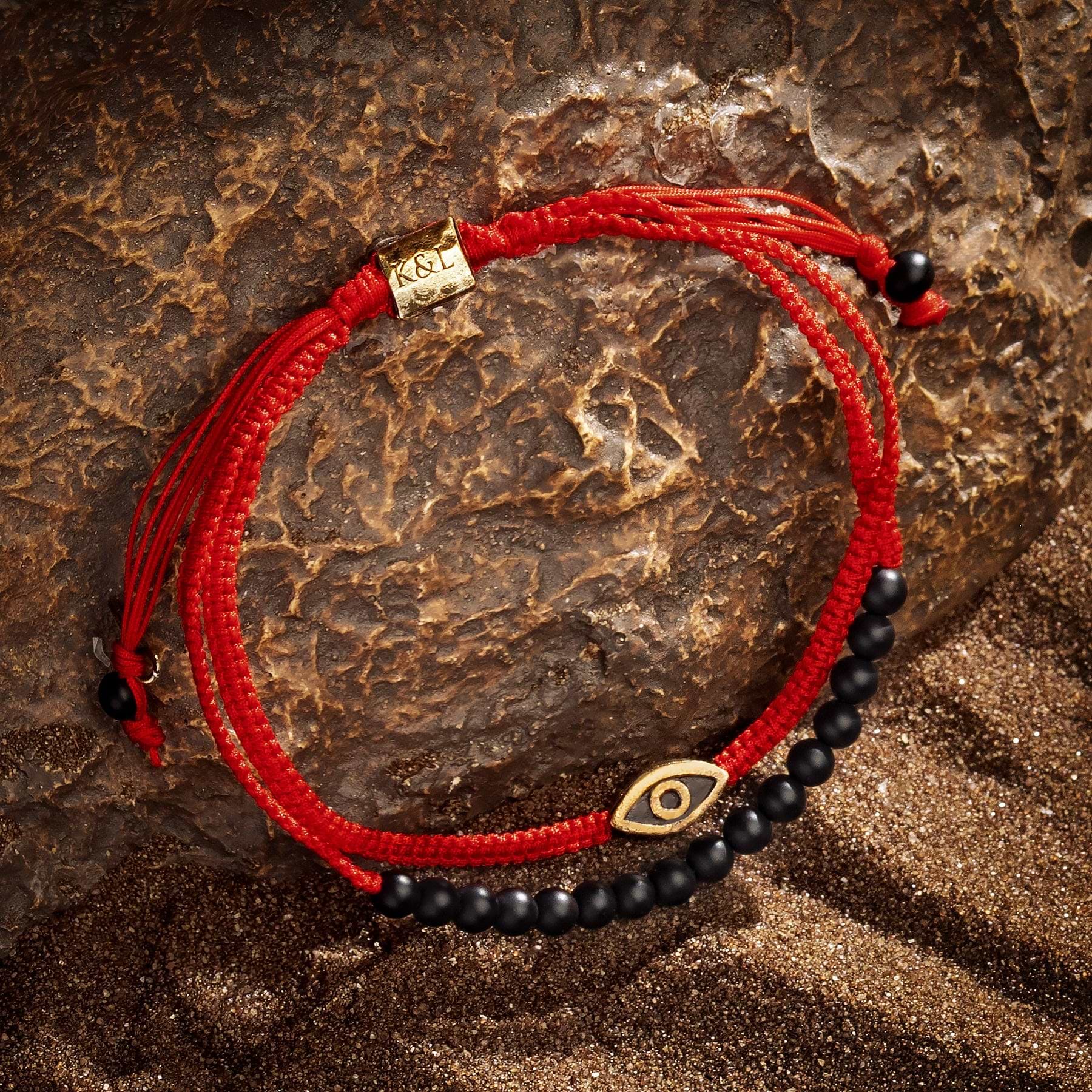 Karma and Luck  Bracelets - Red Mens  -  Brave Gaze - Red String Matte Onyx Evil Eye Bracelet