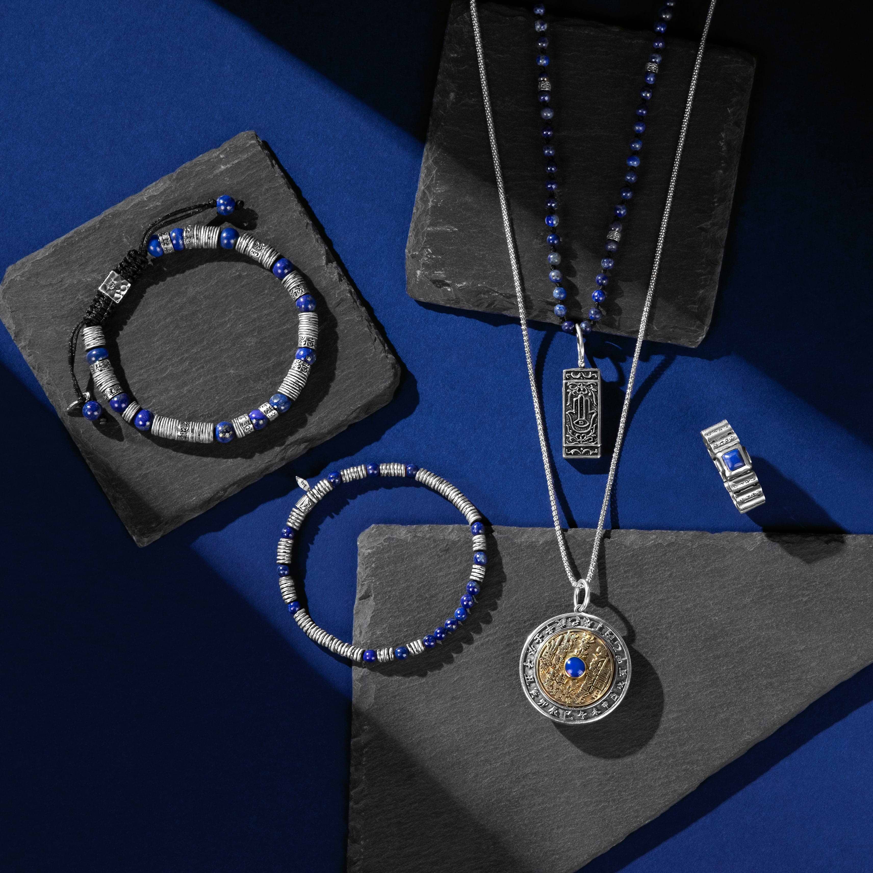 Karma and Luck  Necklaces - Mens  -  Spiritual Energy - Lapis Lazuli Hamsa Pendant Necklace