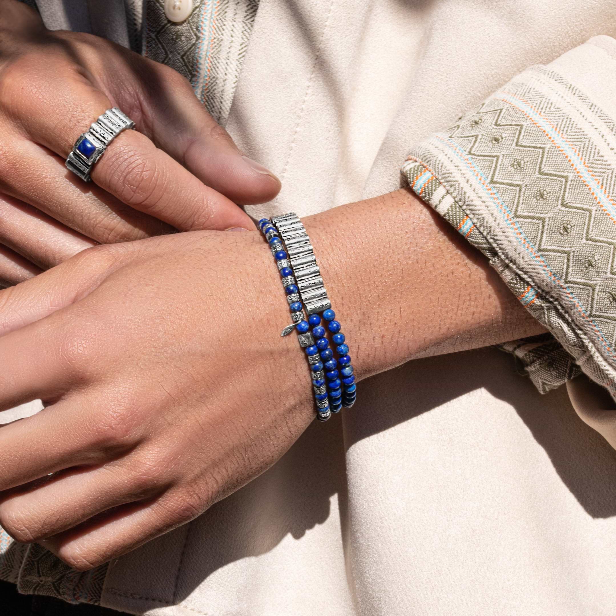 Karma and Luck  Bracelets - Mens  -  Vigorous Mind - Lapis Lazuli Mantra Bracelet