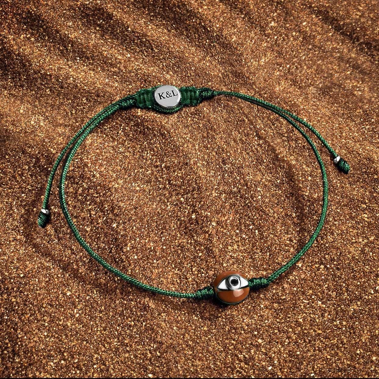 Karma and Luck  Bracelets - Mens  -  Grateful Protector - Brown Evil Eye Green String Bracelet