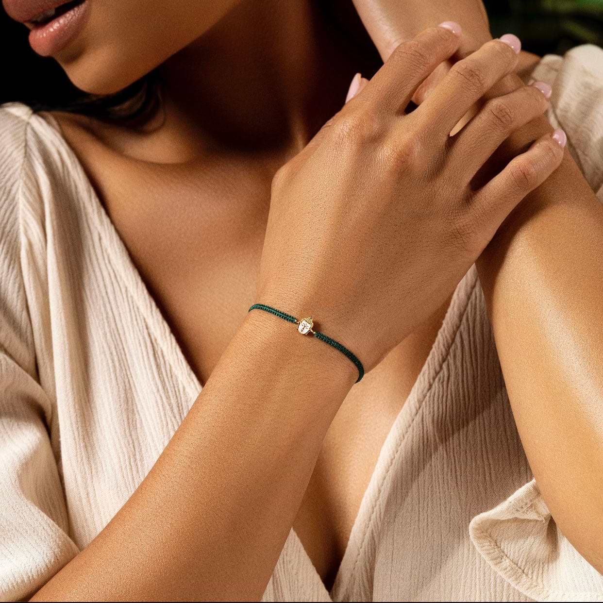 Karma and Luck  Bracelets - Womens  -  Enlightened Understanding - Thai Buddha Green String Bracelet