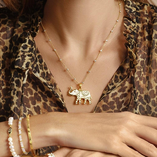 Karma and Luck  Necklace  -  Infinite Wisdom - Gold Plated Elephant Pendant Necklace