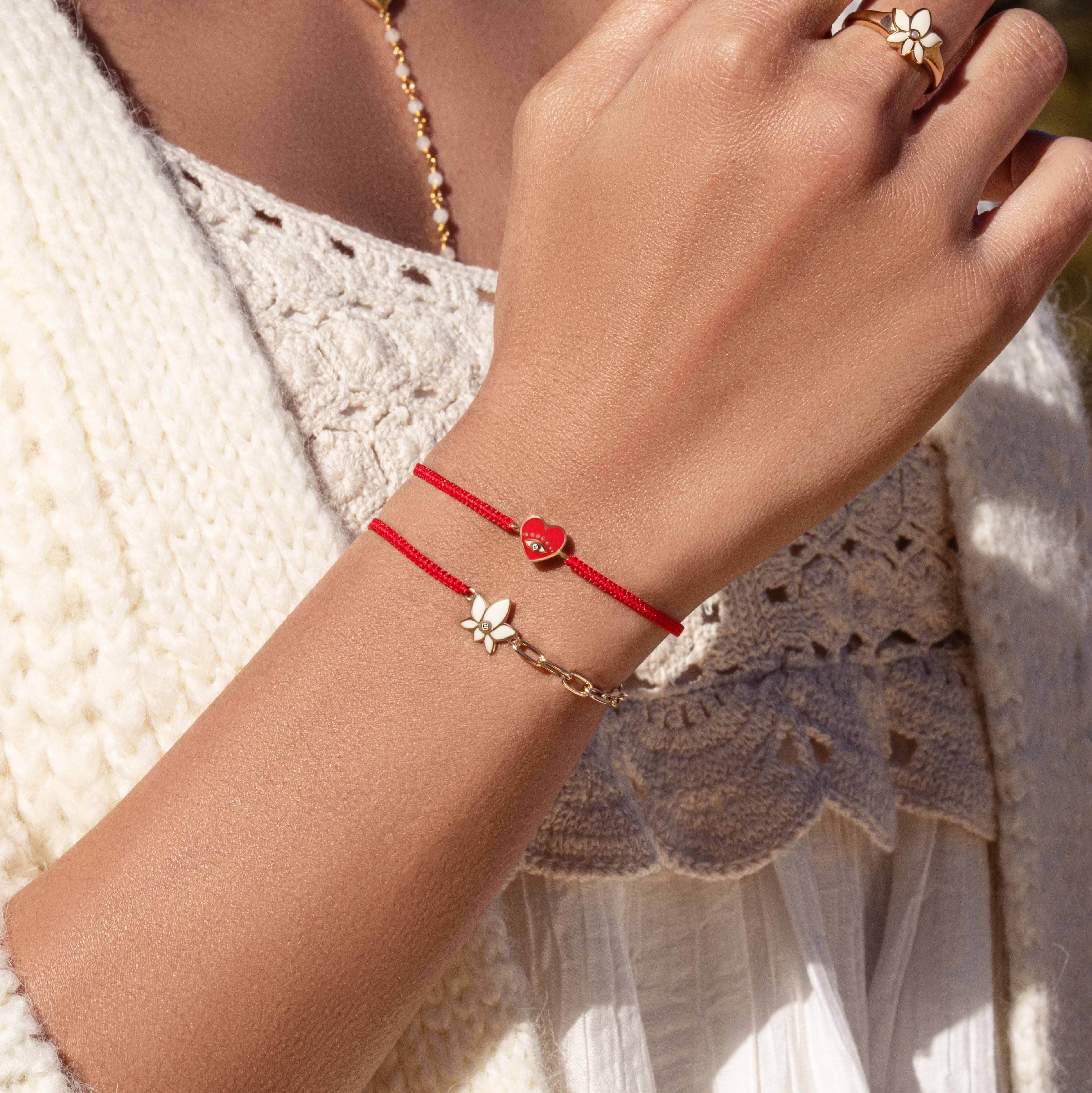 Karma and Luck  Bracelets - Red Womens  -  Devoted to Love - Evil Eye Heart Charm Red String Bracelet