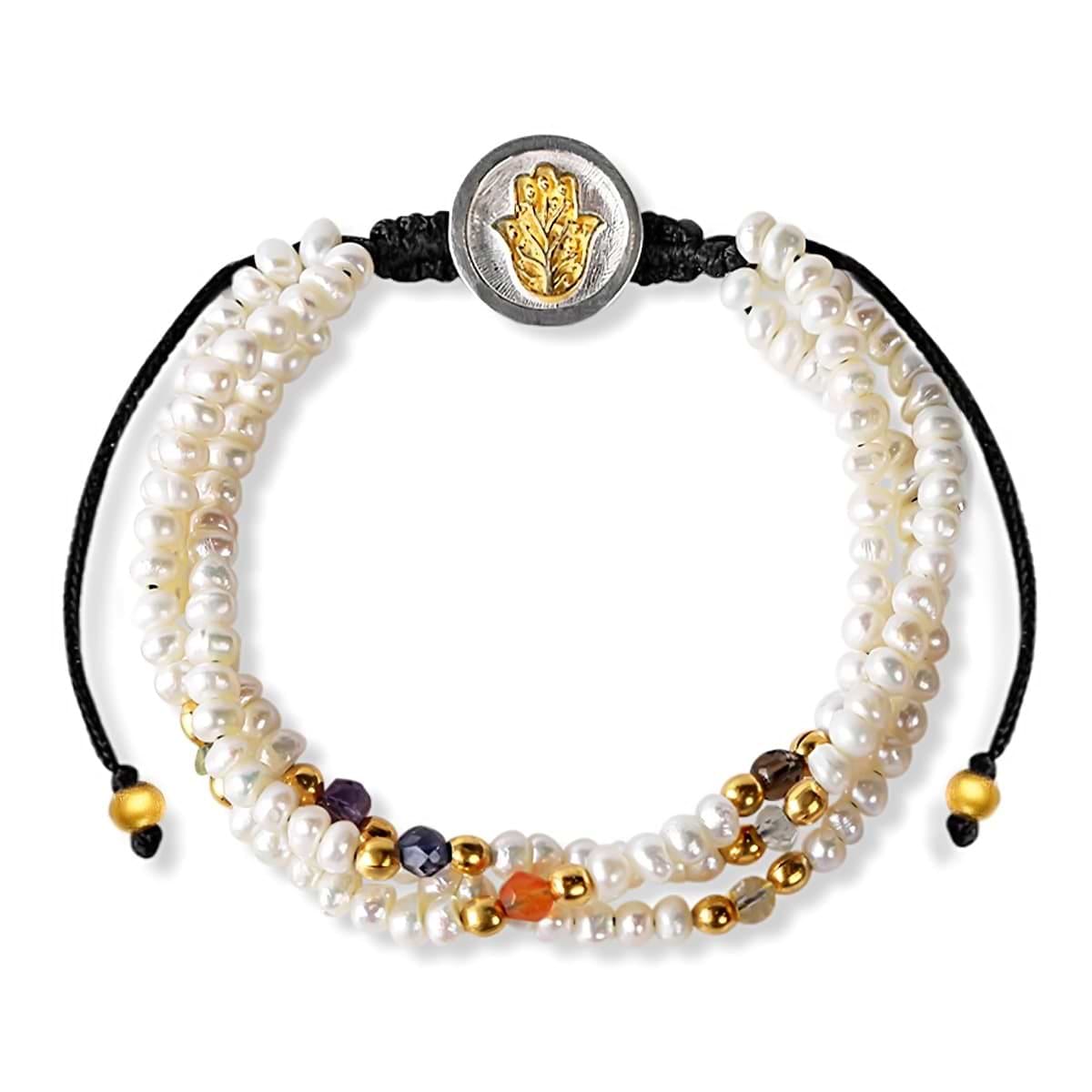 Karma and Luck  Bracelet  -  Enlightened Mind - Hamsa Pearl Stone Chakra Bracelet