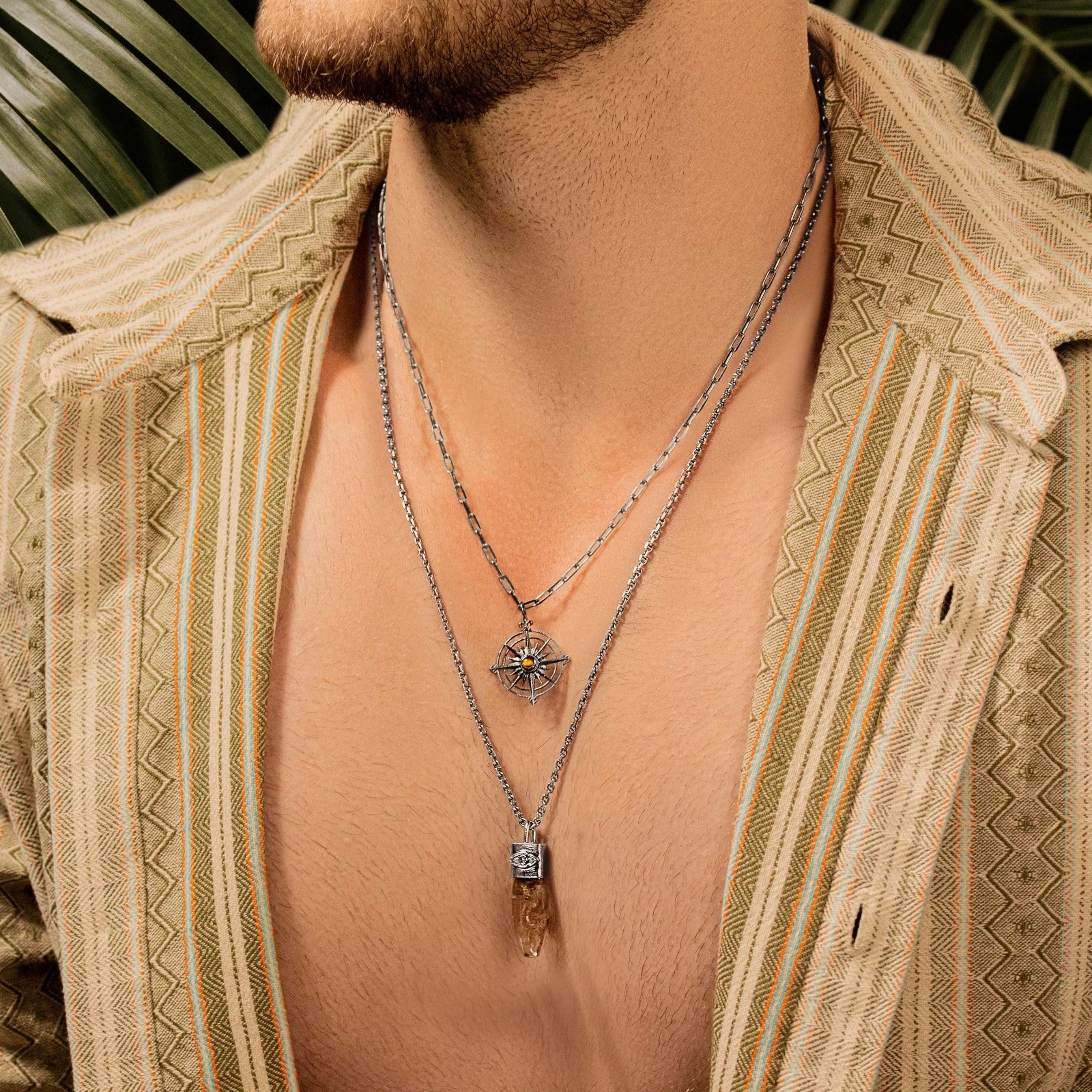 Karma and Luck  Necklaces - Mens  -  Positive Thoughts - Evil Eye Smoky Quartz Slab Necklace