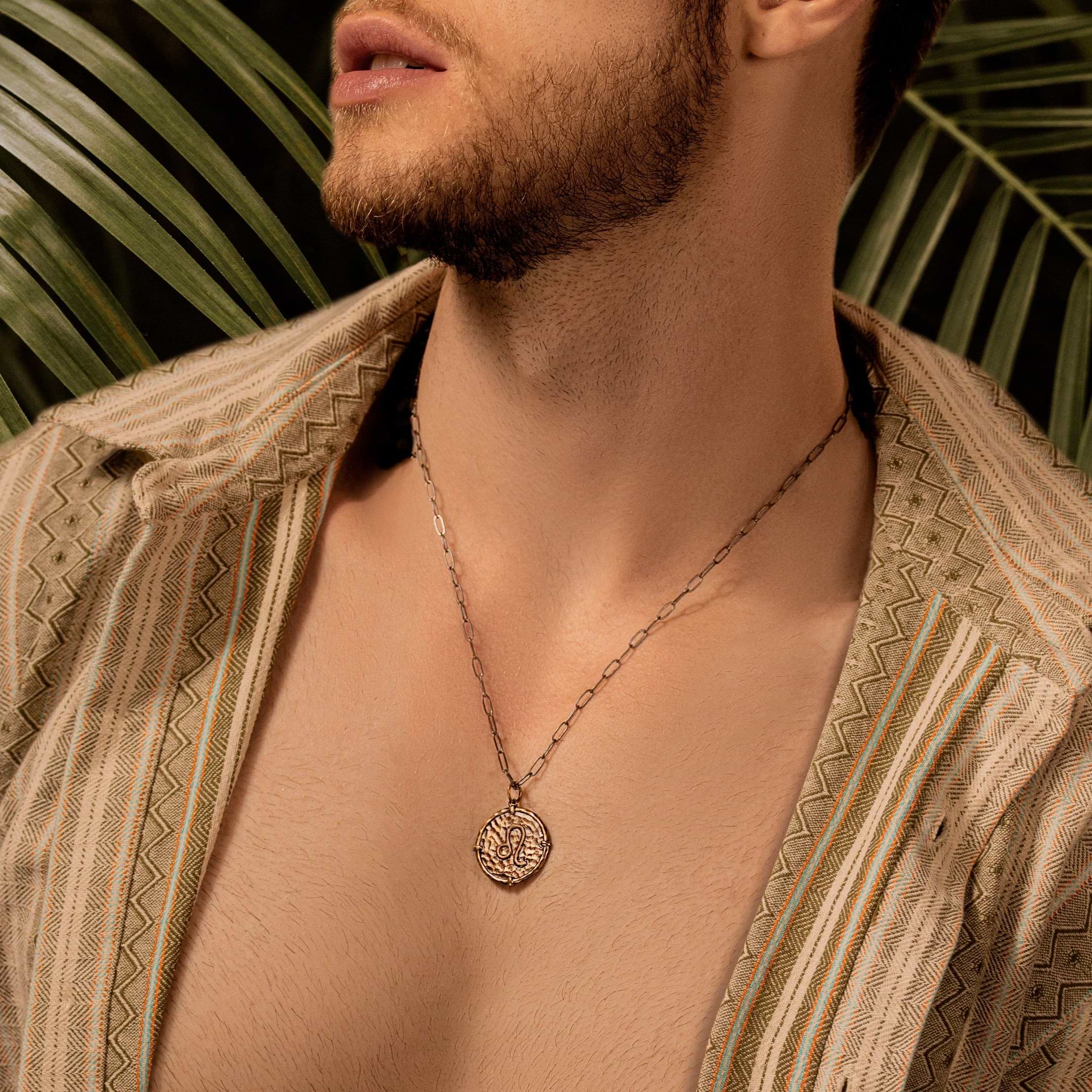 Karma and Luck  Necklaces - Mens  -  Charismatic Shine - Leo Zodiac Medallion Necklace
