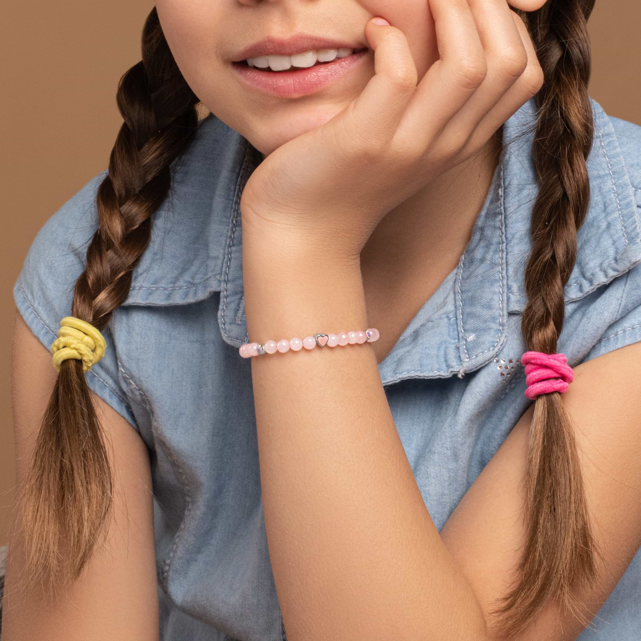 Karma and Luck  Kids  -  Cheerful Love - Rose Quartz Heart Charm Kids Bracelet