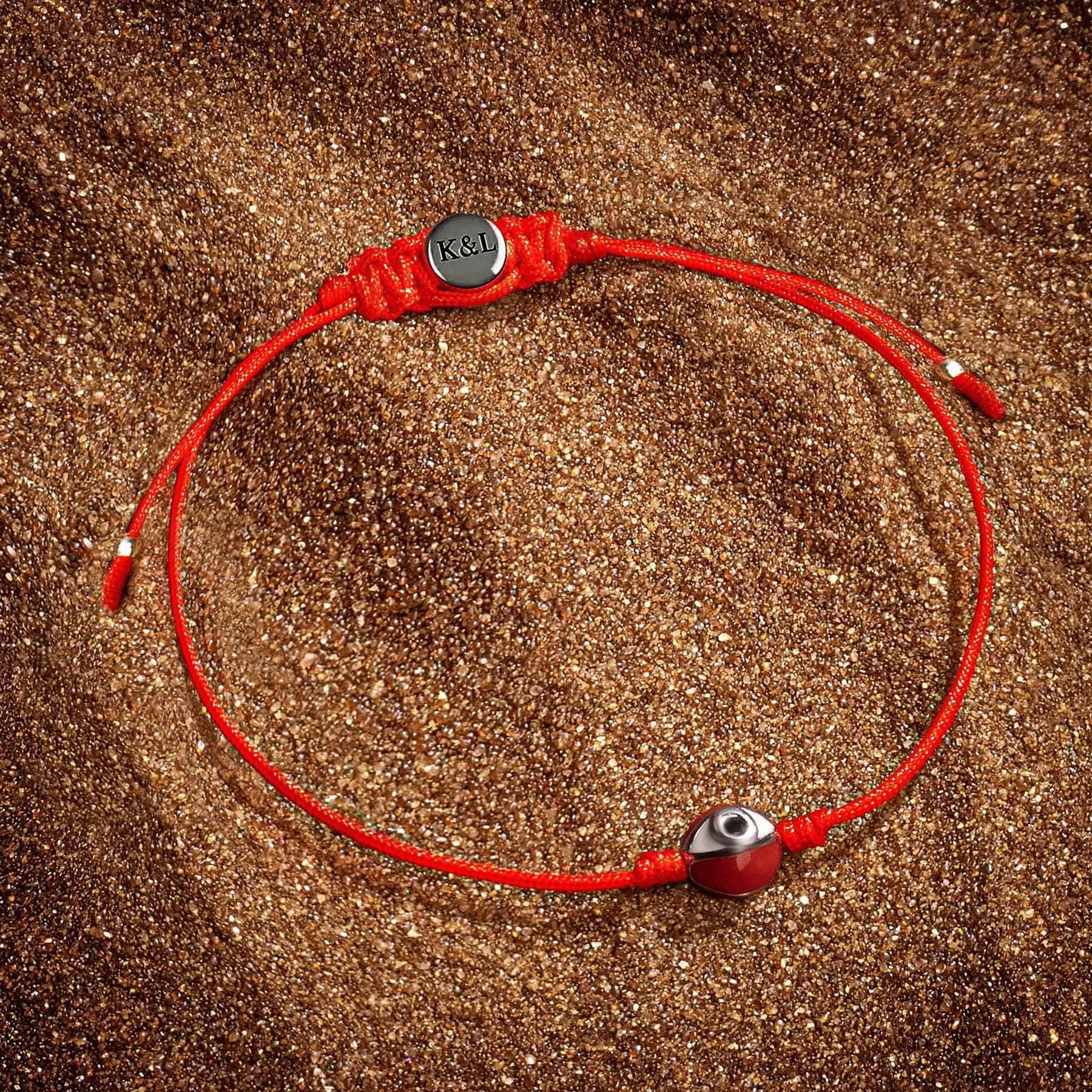 Karma and Luck  Bracelets - Red Mens  -  Rhodium Plated Brass red Enamel Evil Eye Bead Red String Bracelet