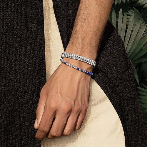 Karma and Luck  Bracelets - Mens  -  Deep Thought - Silver Vertical Tube Mantra Bracelet