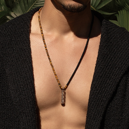 Karma and Luck  Necklaces - Mens  -  Courageous Beginnings Onyx Tiger Eye Necklace