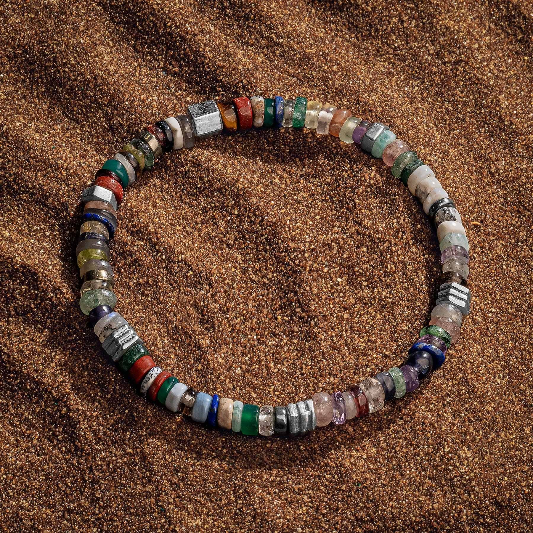 Karma and Luck  Bracelets - Mens  -  Spiritual Rainbow- Multi-Stone Heishi Bracelet