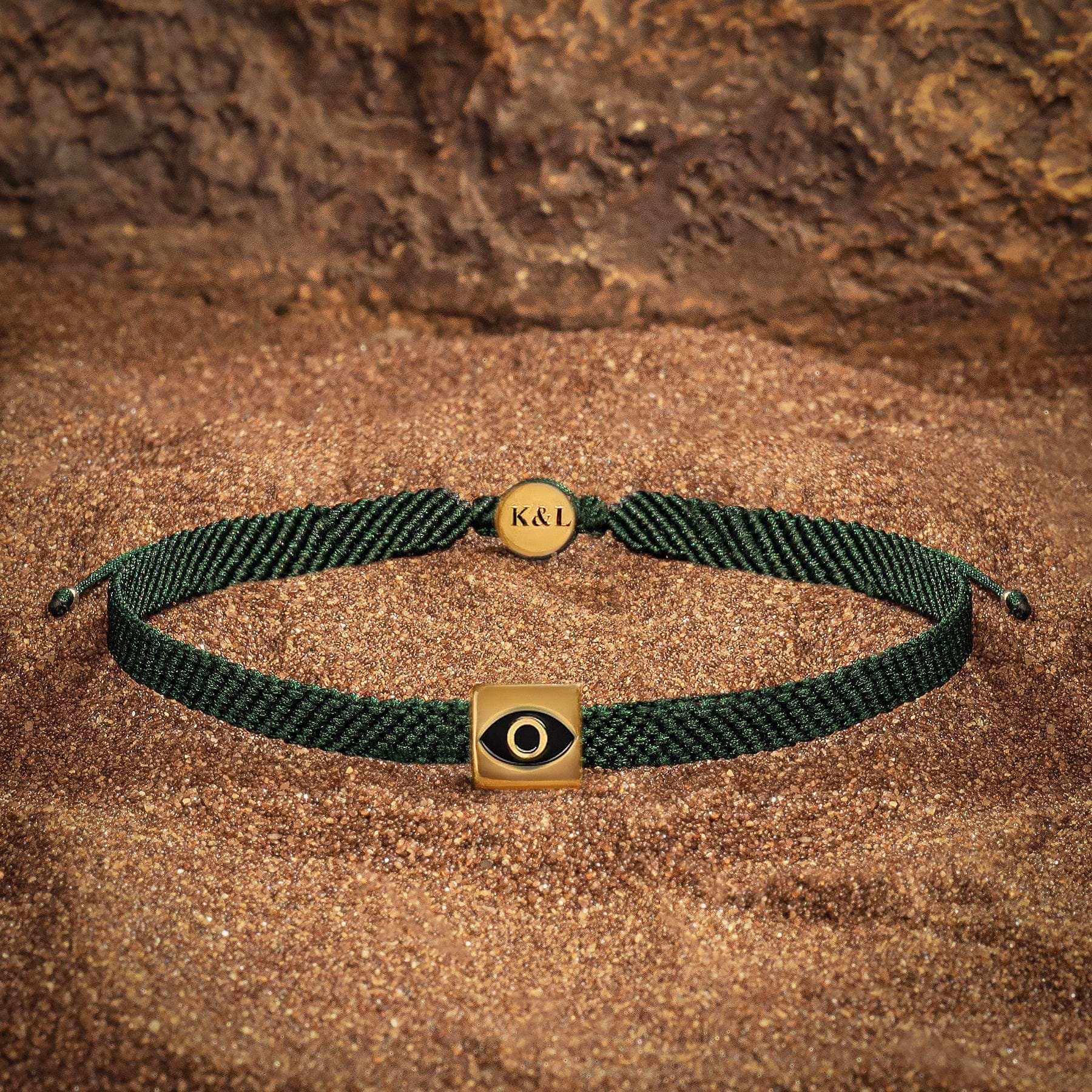 Karma and Luck  Bracelets - Mens  -  Vivid Consciousness - Green String Evil Eye Charm Bracelet