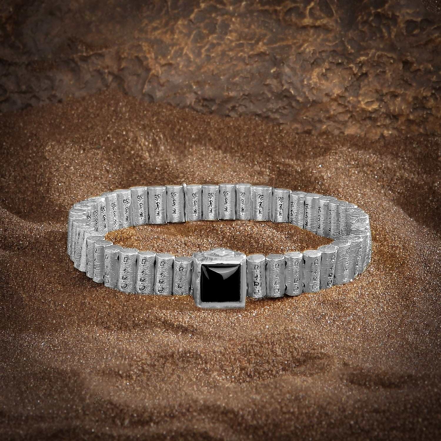 Karma and Luck  Bracelets  -  Sterling Silver Oxy Mantra Bracelet  Onyx