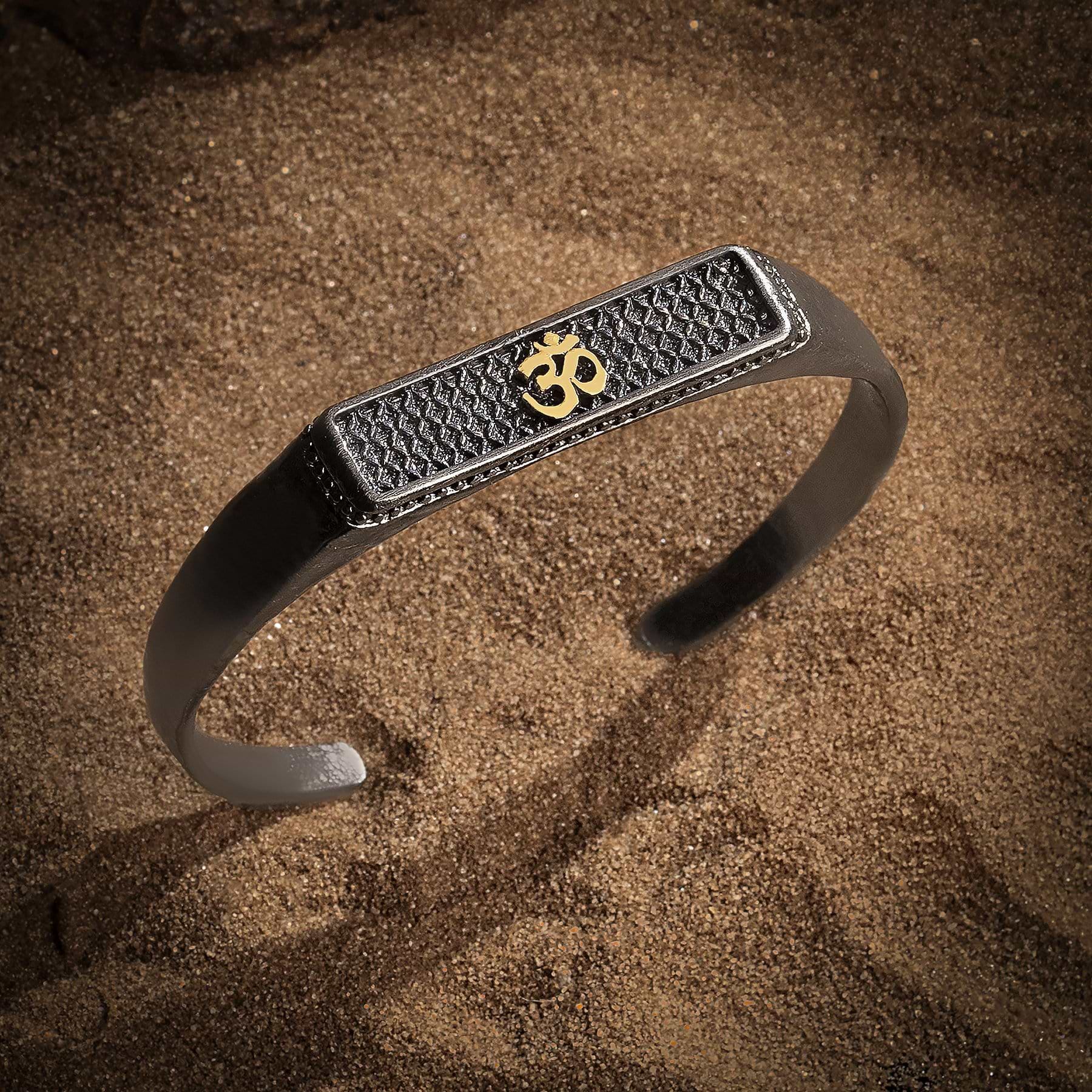 Karma and Luck  Bracelet  -  Encompassing Wisdom - Black Gold OM Charm Cuff