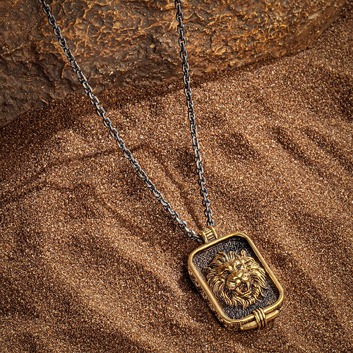 Karma and Luck  Necklaces - Mens  -  Ultimate Power - Lion Box Pendant Necklace