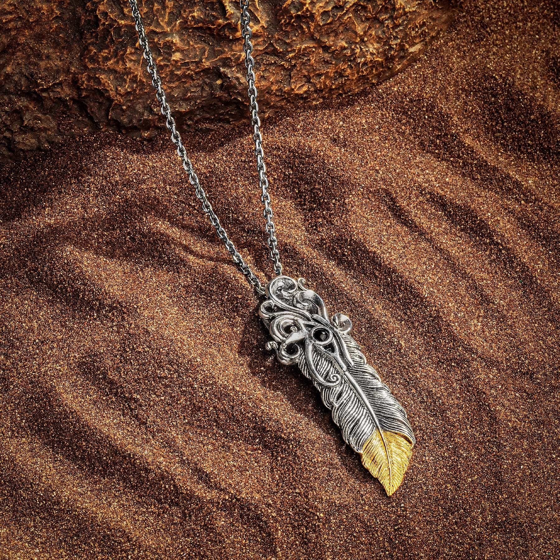 Karma and Luck  Necklaces - Mens  -  Protect and Shield- Horus Feather Black Onyx Lobster Pendant Necklace