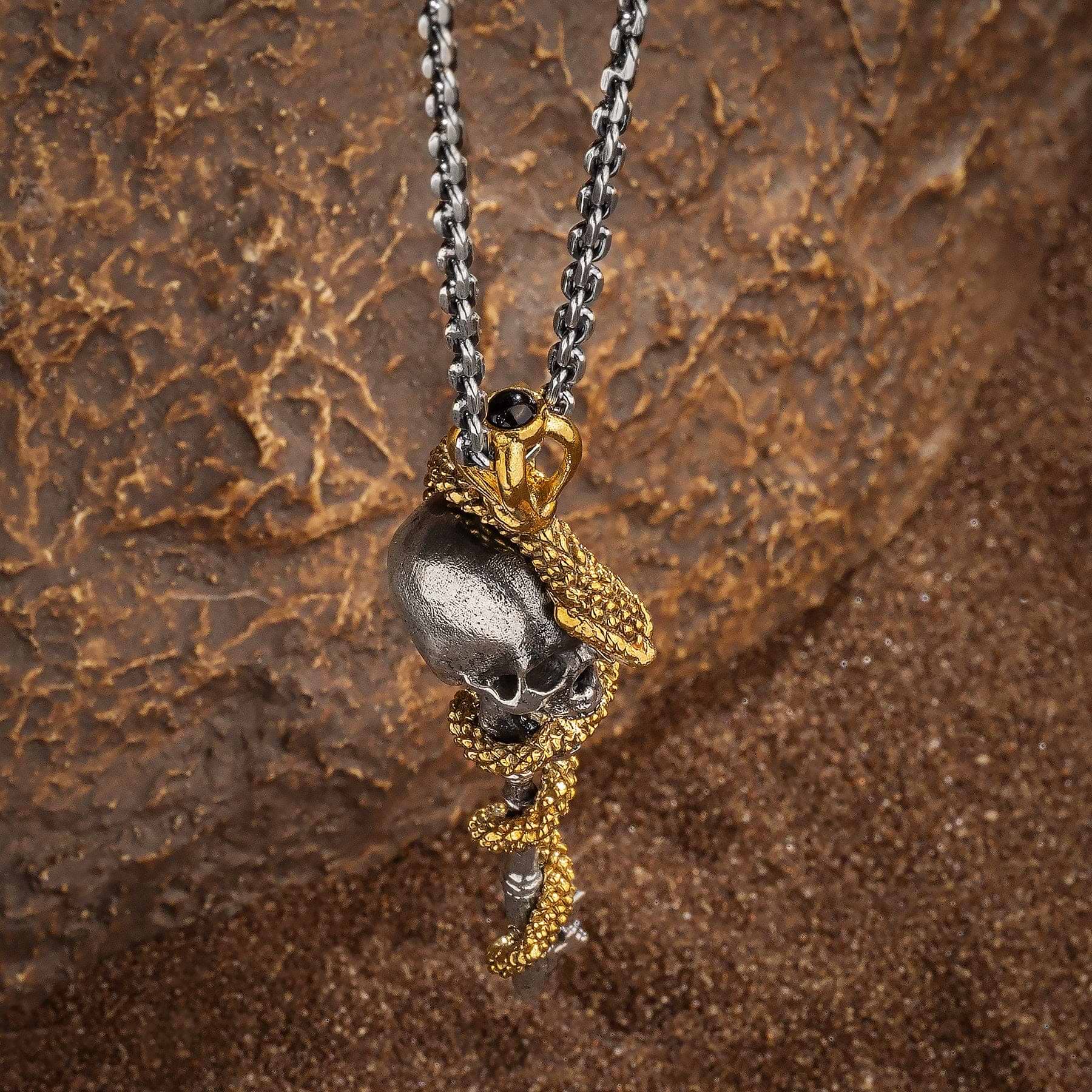 Karma and Luck  Necklaces - Mens  -  Powerful Guidance - Snake Skull Onyx Necklace