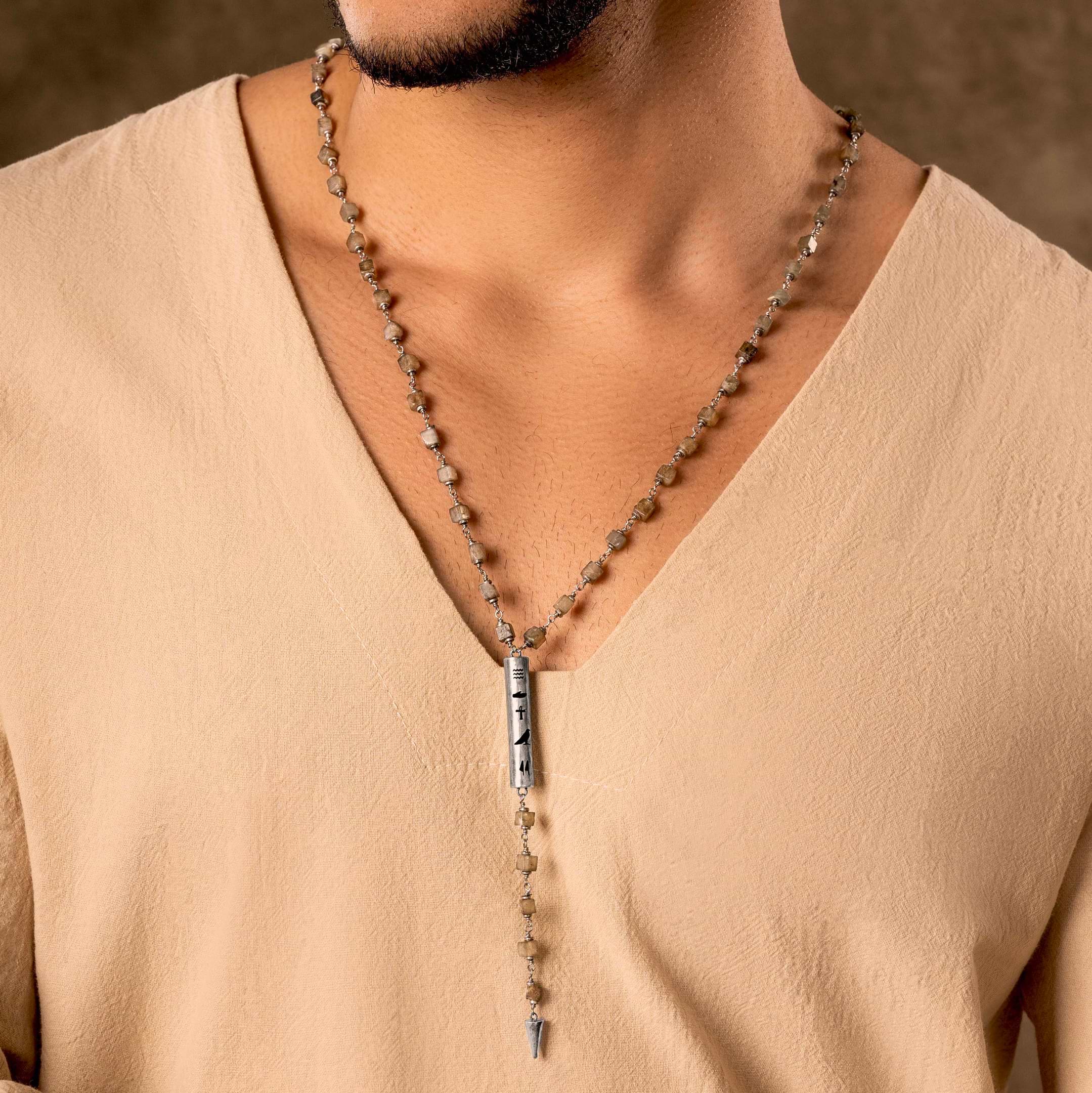 Picture of Ancient Philosophy - Hieroglyph Labradorite Rosary Necklace