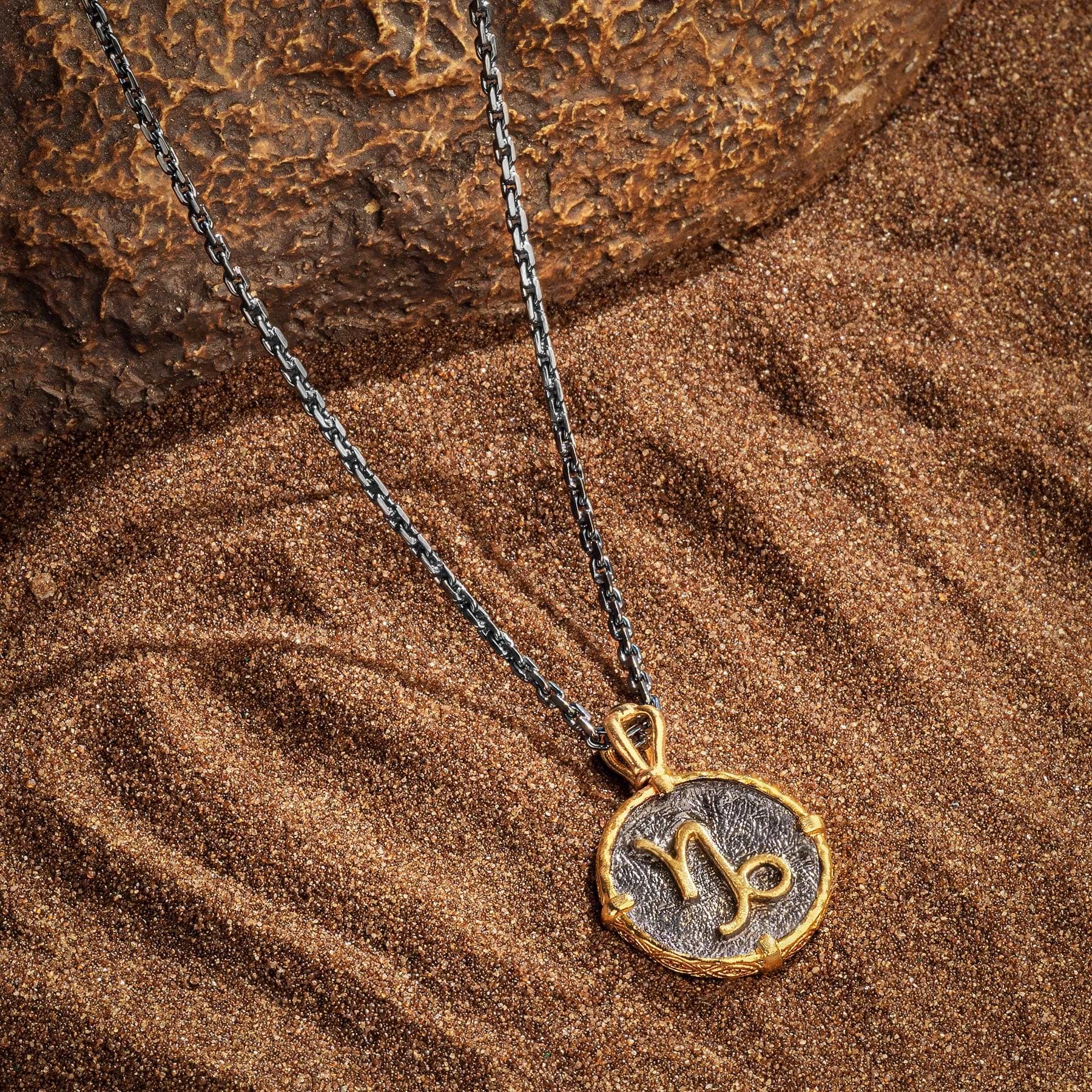 Karma and Luck  Necklaces - Mens  -  BR/BLKGP/GP THICK ZODIAC NECK (BR WITH GP PEND & SS NECK)