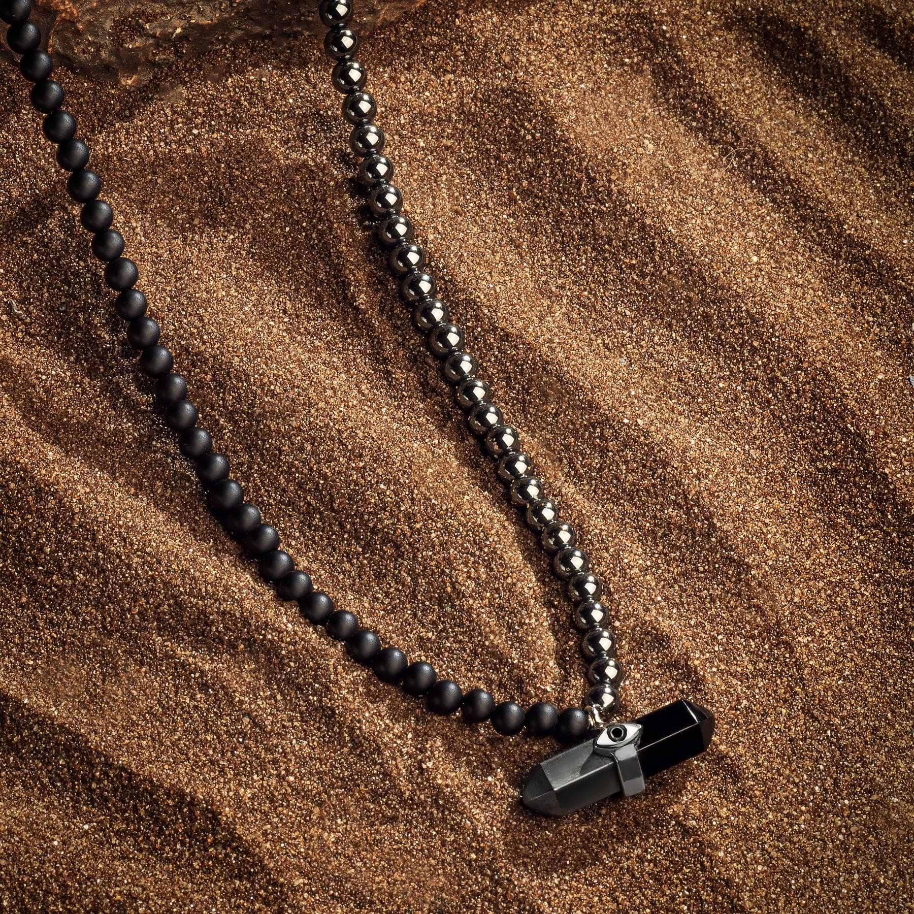 Karma and Luck  Necklaces - Mens  -  Hematite & Onyx Rhodium Pinter necklace