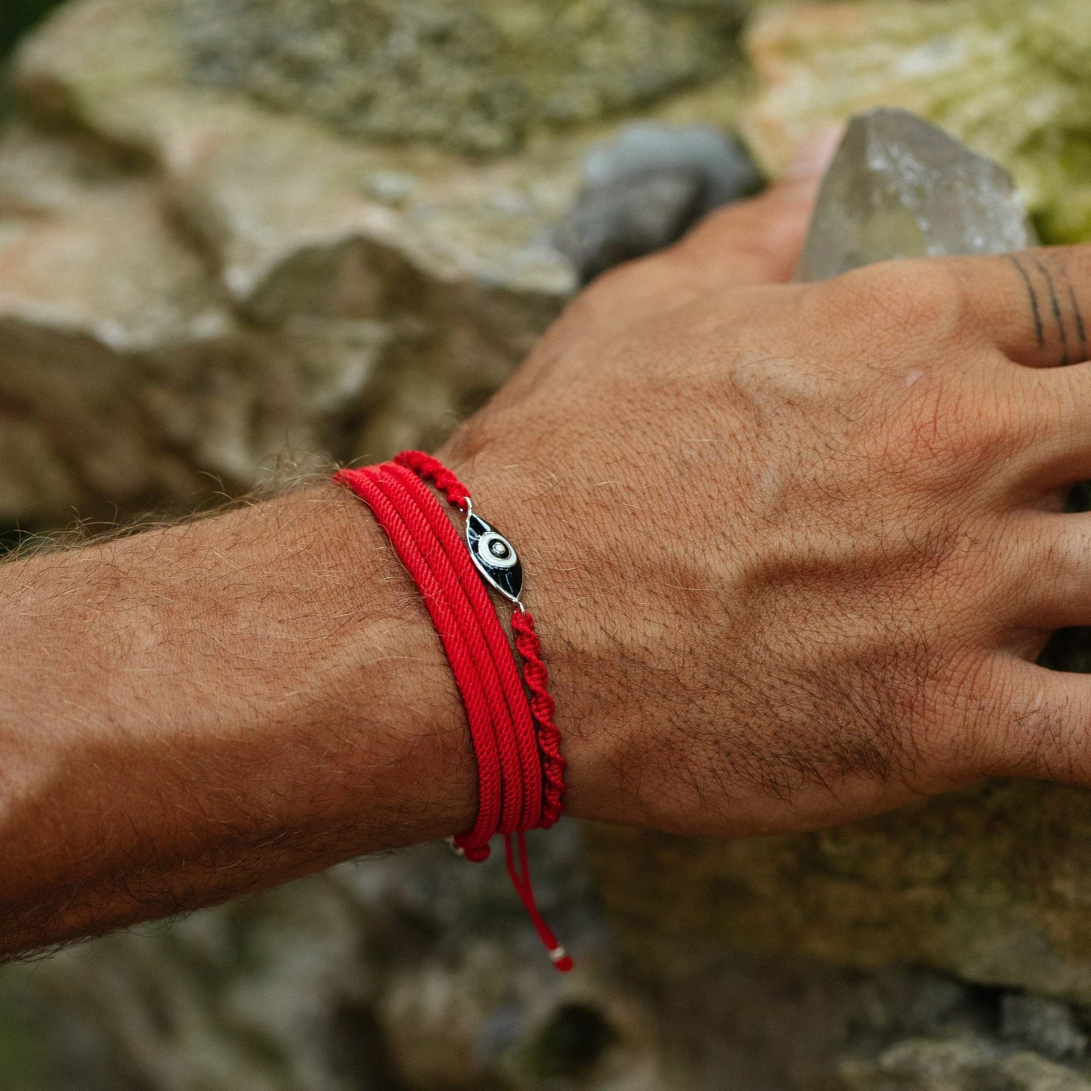 Karma and Luck  Bracelets - Red Mens  -  Optimistic Perspective - Red String Evil Eye Charm Bracelet