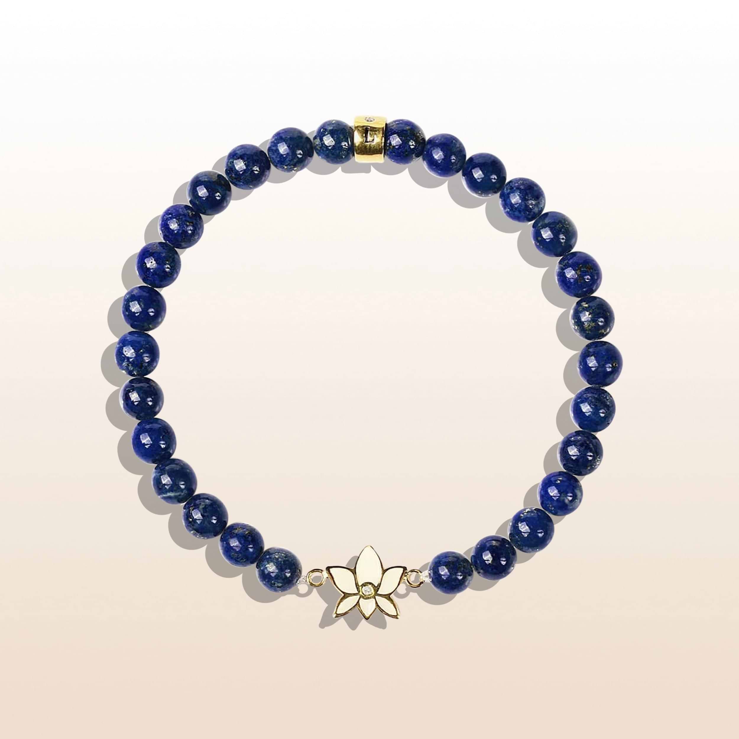 Picture of Bloom with Brilliance - Lapis Lazuli Lotus Charm Bracelet