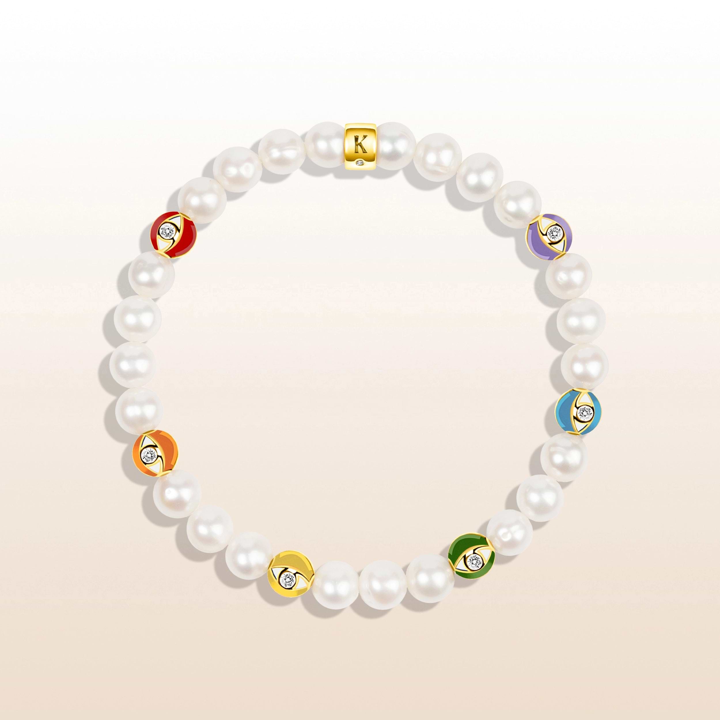 Picture of Supreme Delight - Multi Color Enamel Evil Eye Pearl Bracelet