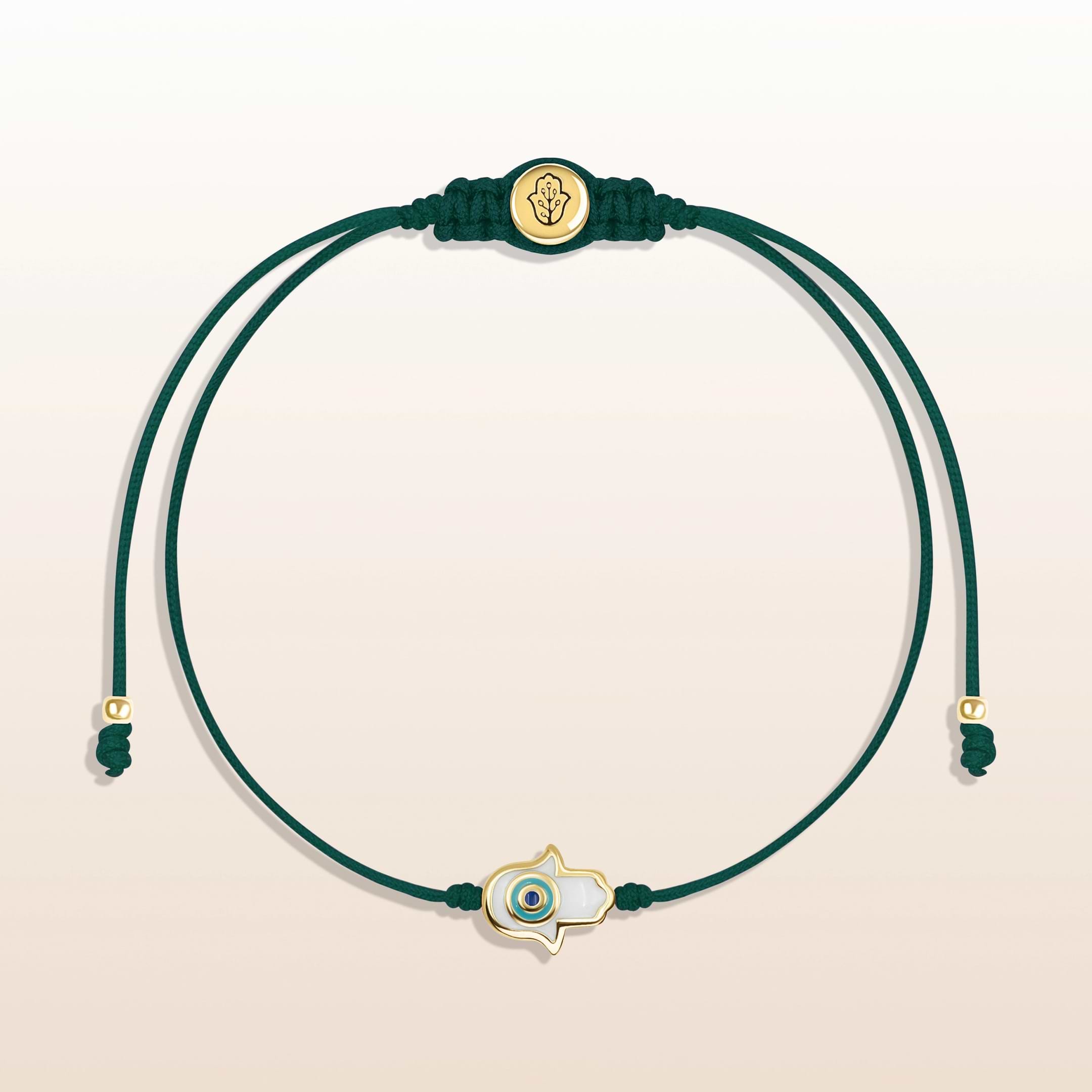 Picture of Grateful Presence - Green String White Hamsa Charm Bracelet