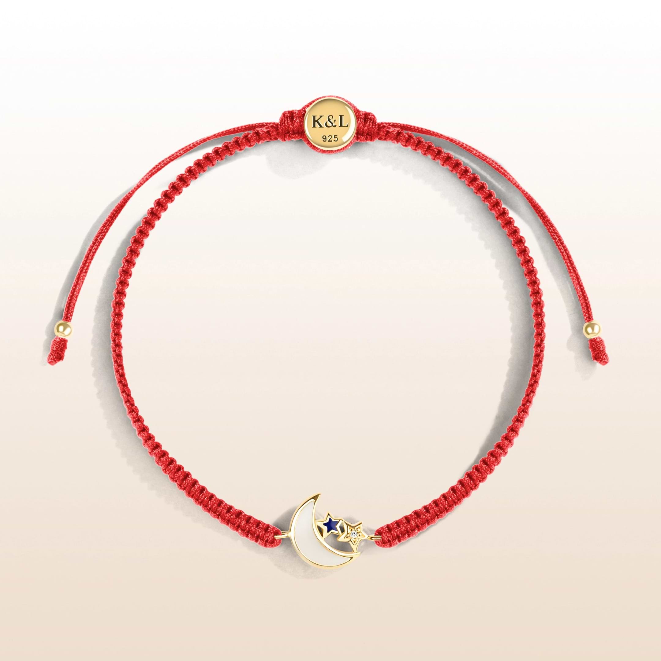 Transcendental Wisdom - Red String Moon & Stars Charm Bracelet