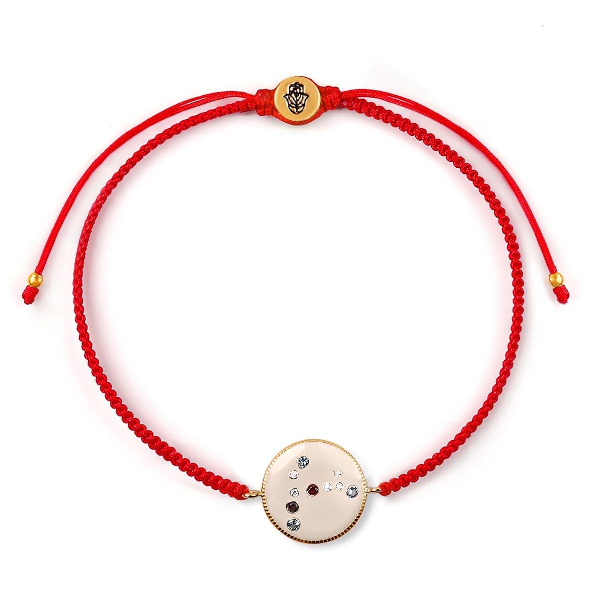 Karma and Luck  Bracelet  -  Capricorn White Enamel Gemstone Constellation Red Bracelet