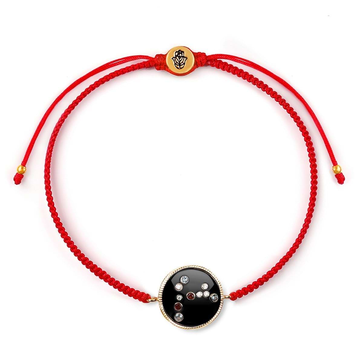 Karma and Luck  Bracelet  -  Capricorn Black Enamel Gemstone Constellation Red Bracelet