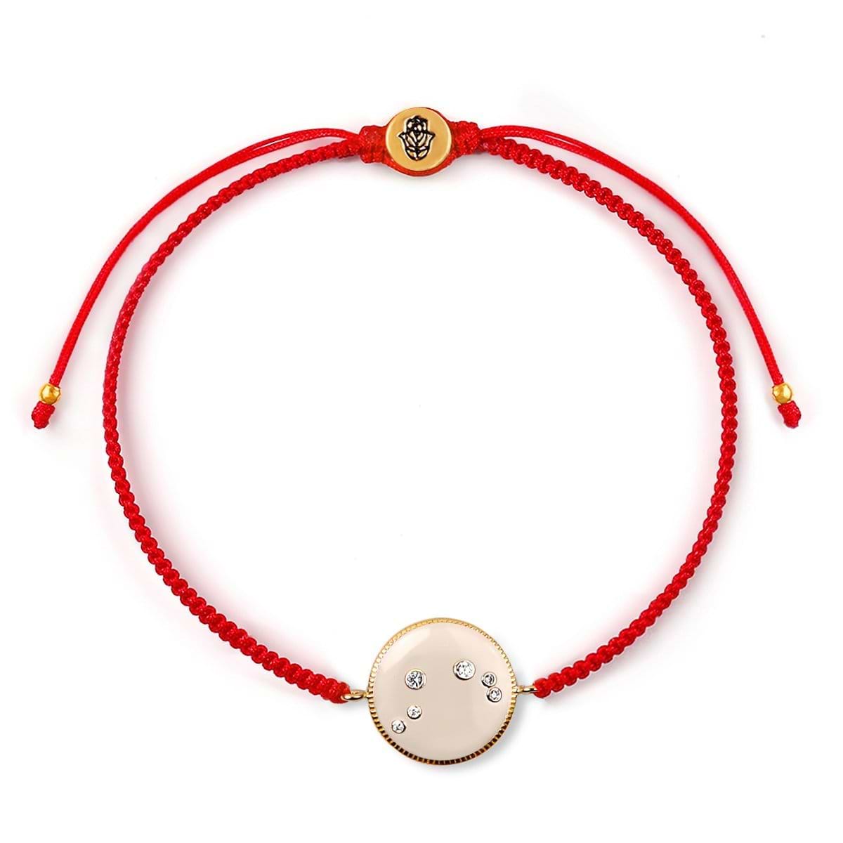 Karma and Luck  Bracelet  -  Aries White Enamel Gemstone Constellation Red Bracelet