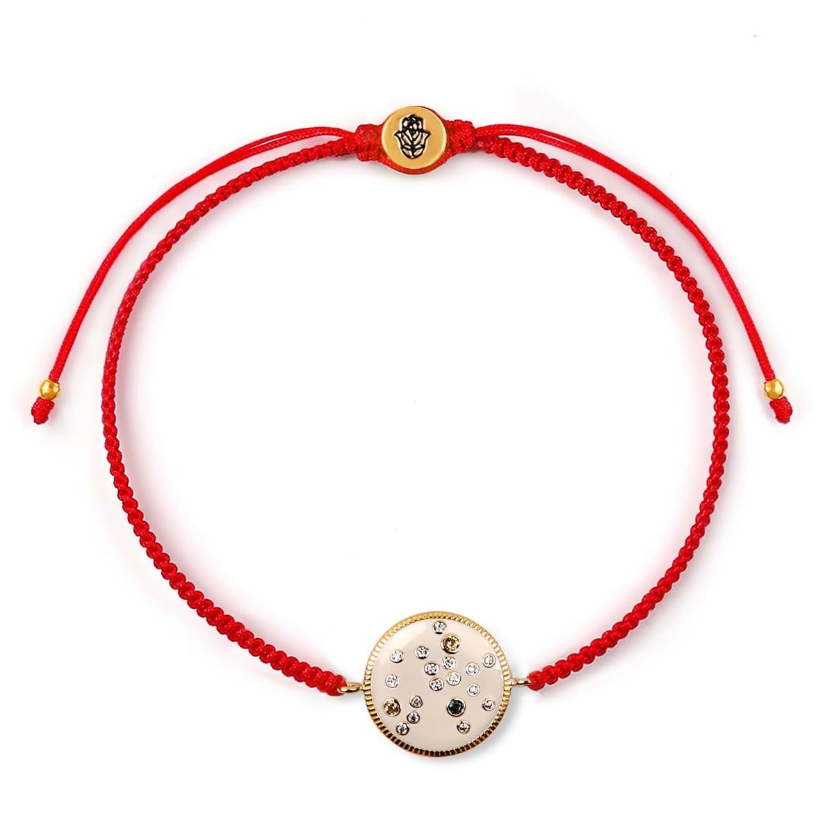 Karma and Luck  Bracelet  -  Sagittarius White Enamel Gemstone Constellation Red Bracelet